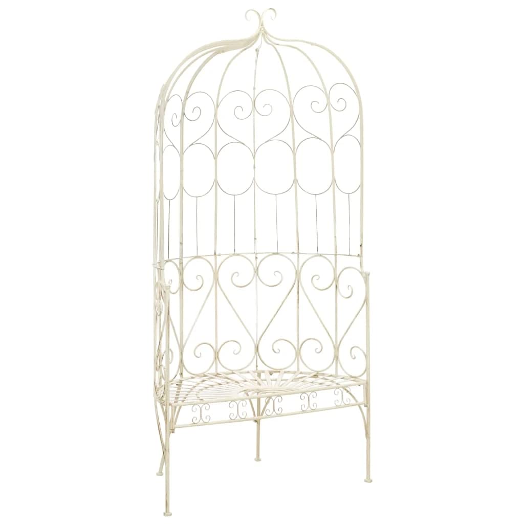 Antique White Iron Garden Arch with Bench - Outdoor Wedding & Party Decor for Lawn, Backyard, and Garden Ceremonies | Perfect for Romantic Events, Photo Backdrops, and Outdoor Seating