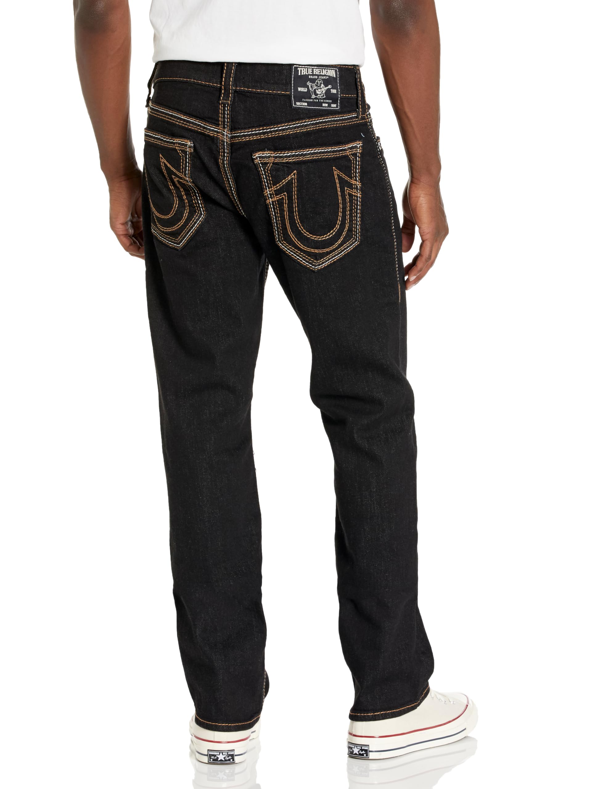 True Religion Men's Ricky Straight Big Qt Stitch Flap Jean - Slim Fit Denim Pants for Casual Wear & Night Out | Premium Quality Stretch Denim with Signature Stitching