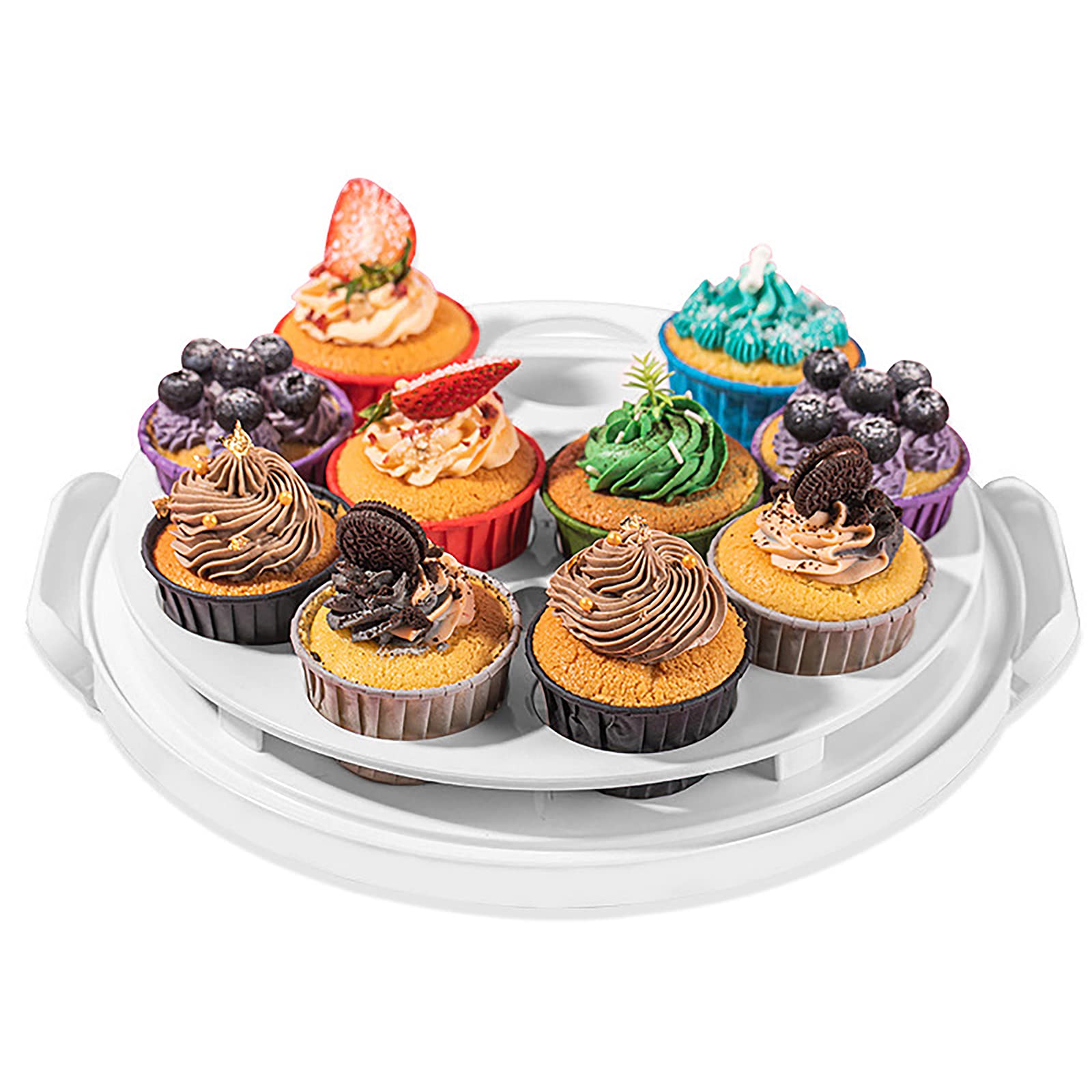 Yesland Collapsible Handle Cake Carrier - 10 Inch Round Plastic Cake Container with Lid for Cakes, Pies, Cookies, Muffins & Fruits - Portable Baking Storage for Parties, Picnics & Home Use