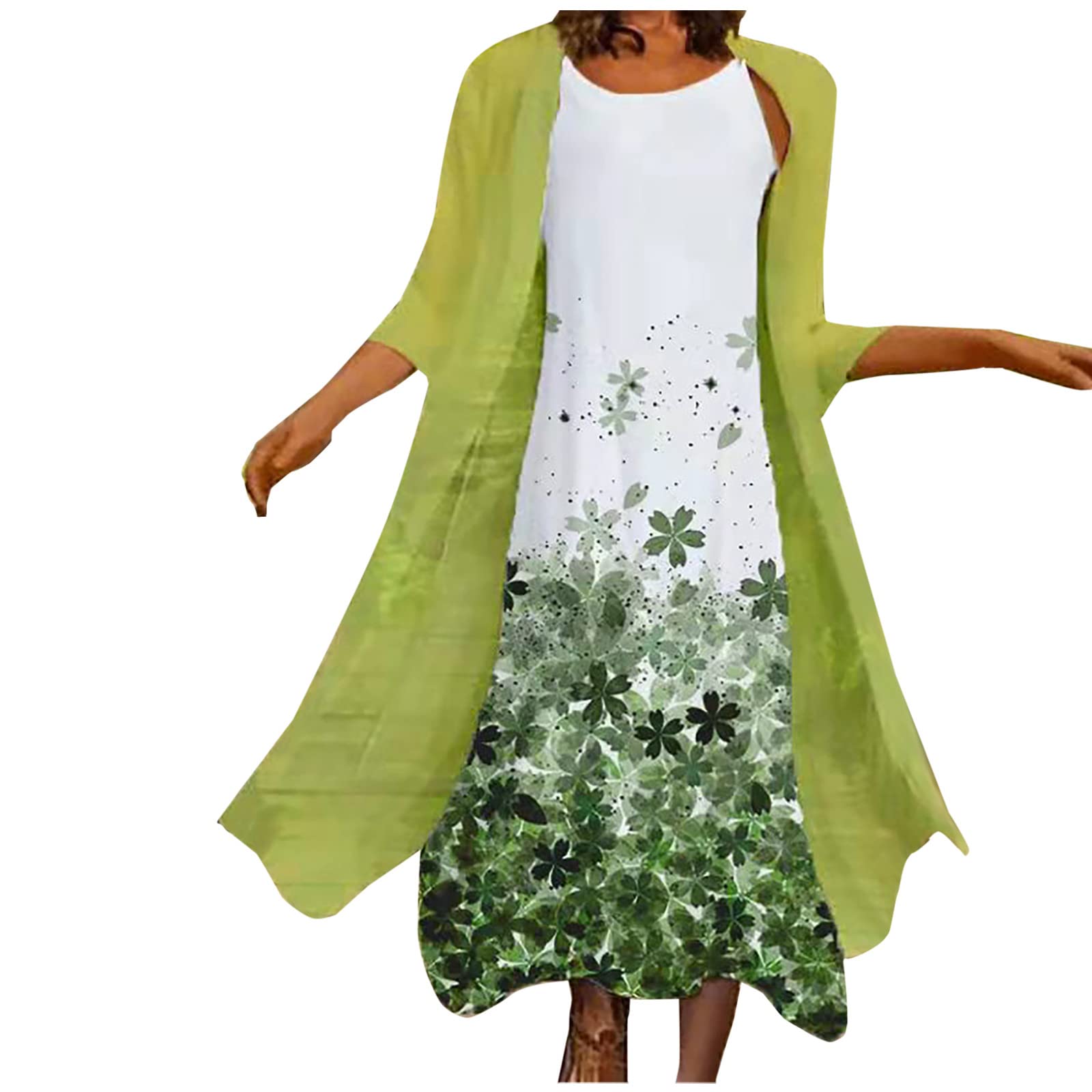Elegant Floral Print Sleeveless Chiffon Two-Piece Maxi Dress Set for Women | Spring Summer Casual Outfit | Perfect for Beach Vacations, Garden Parties & Date Nights