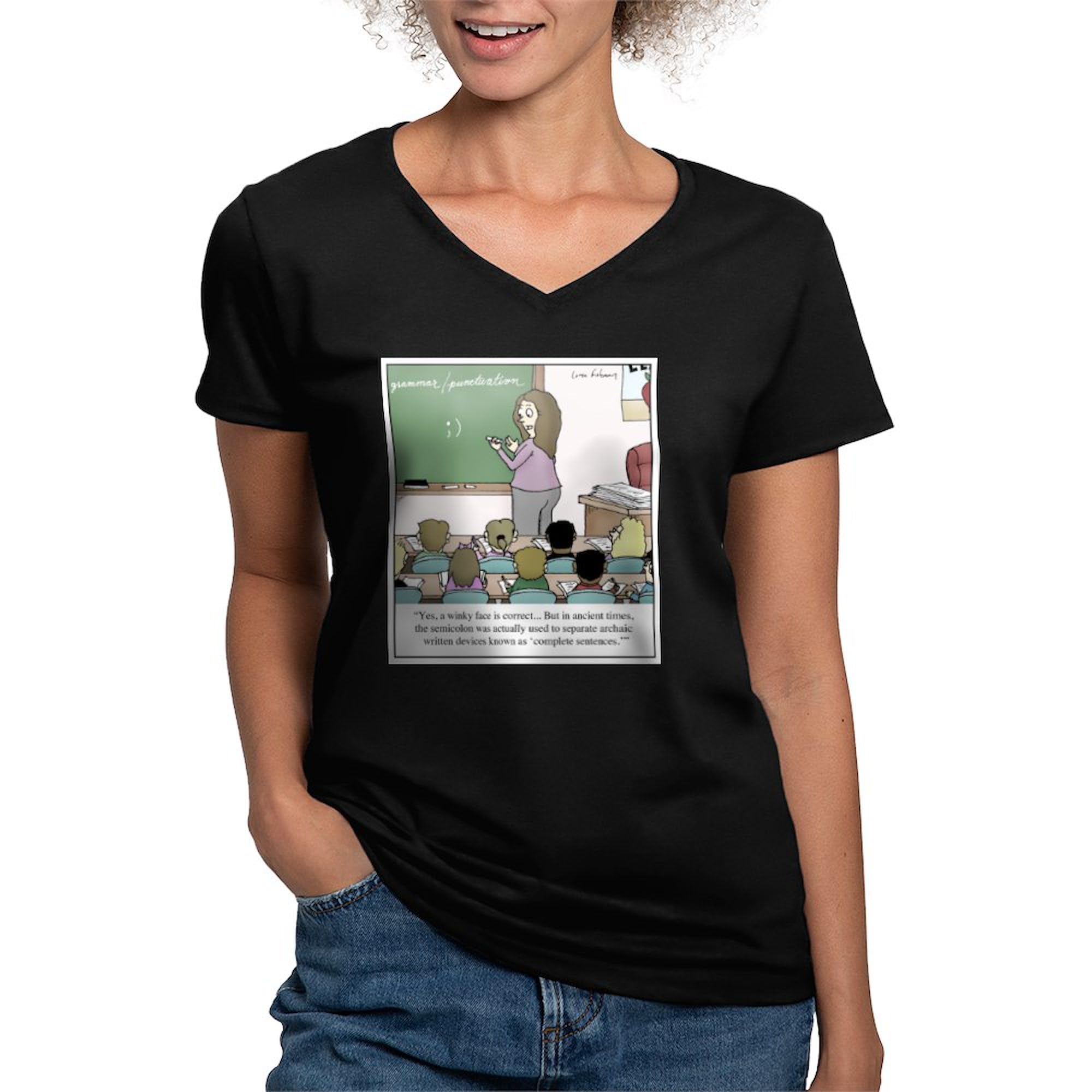 Women's Cotton V-Neck T-Shirt with Semicolon Design - Mental Health Awareness & Suicide Prevention Apparel for Everyday Wear