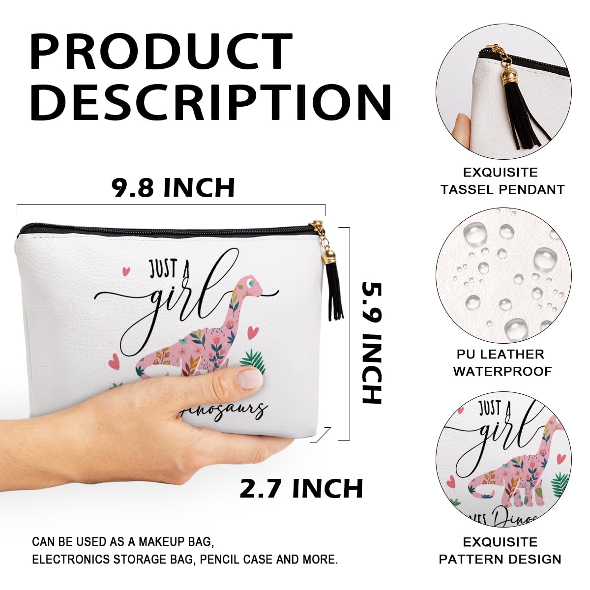 Dinosaur Party Supplies & Gifts for Girls & Women - Funny Birthday Favors, Makeup & Travel Toiletry Bag - Perfect for Dino-Themed Parties, Travel & Cosmetics Storage