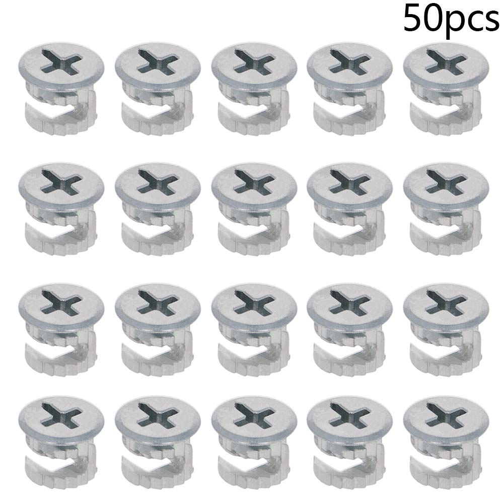 MroMax 12x10mm Silver Furniture Cam Lock Nut Connectors - 50pcs for Cabinet, Drawer, Dresser & Wardrobe Assembly | Secure Panel Connecting Fittings for DIY Home Furniture Projects