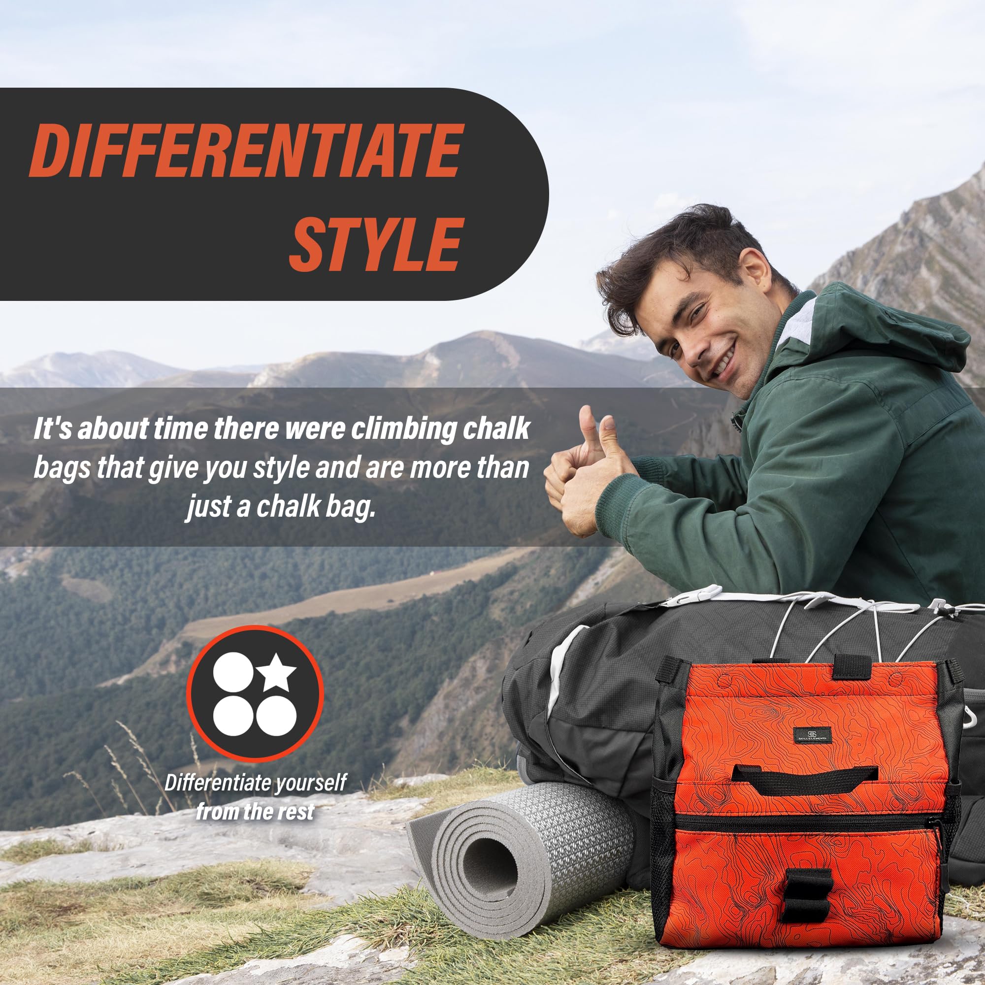 Premium Chalk Bucket for Rock Climbing & Bouldering - Large Magnetic Closure Chalk Bag with 2 Zippered Pockets, 2 Side Pockets & 4 Brush Holders - Ideal for Indoor Gym Training & Outdoor Climbing Adventures