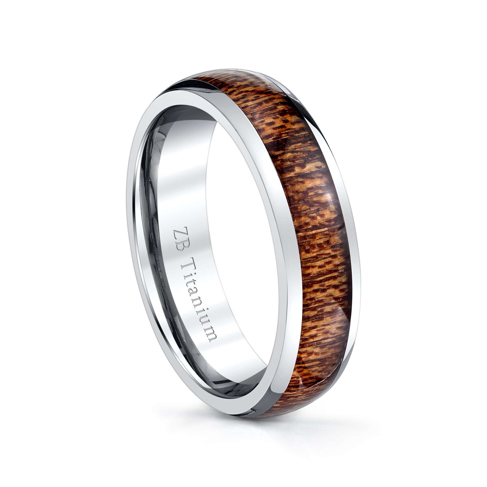 6MM & 8MM Titanium Wedding Band Rings for Men - Polished Dome Design with Redwood Inlay & Beveled Edges - Durable Comfort Fit Ring for Outdoor Adventures, Hiking & Daily Wear