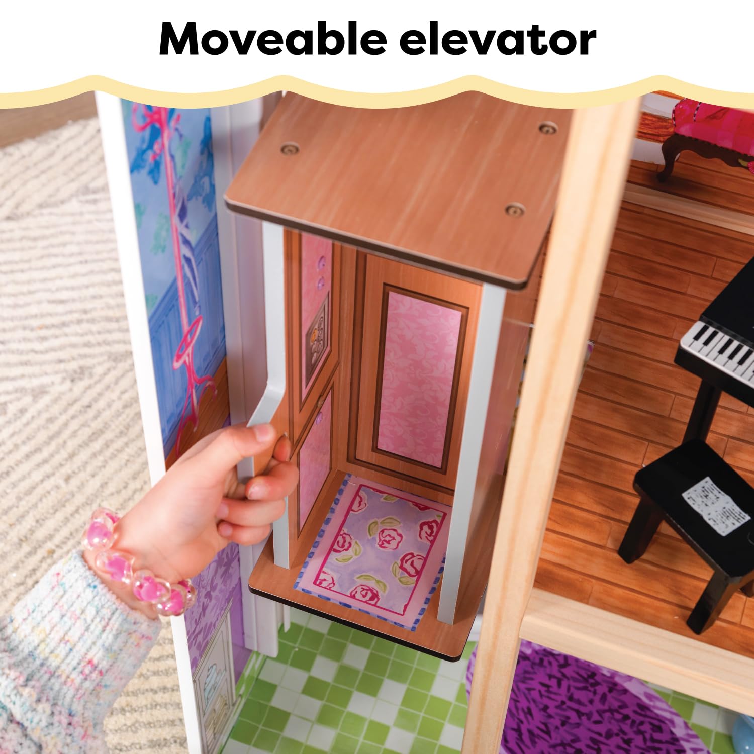KidKraft My Dreamy Wooden Dollhouse with Lights & Sounds - 3-Story Wooden Doll House with Elevator, 14 Accessories - Perfect Gift for Girls Ages 3+ | Pretend Play, Imaginative Play, Birthday Gift Idea