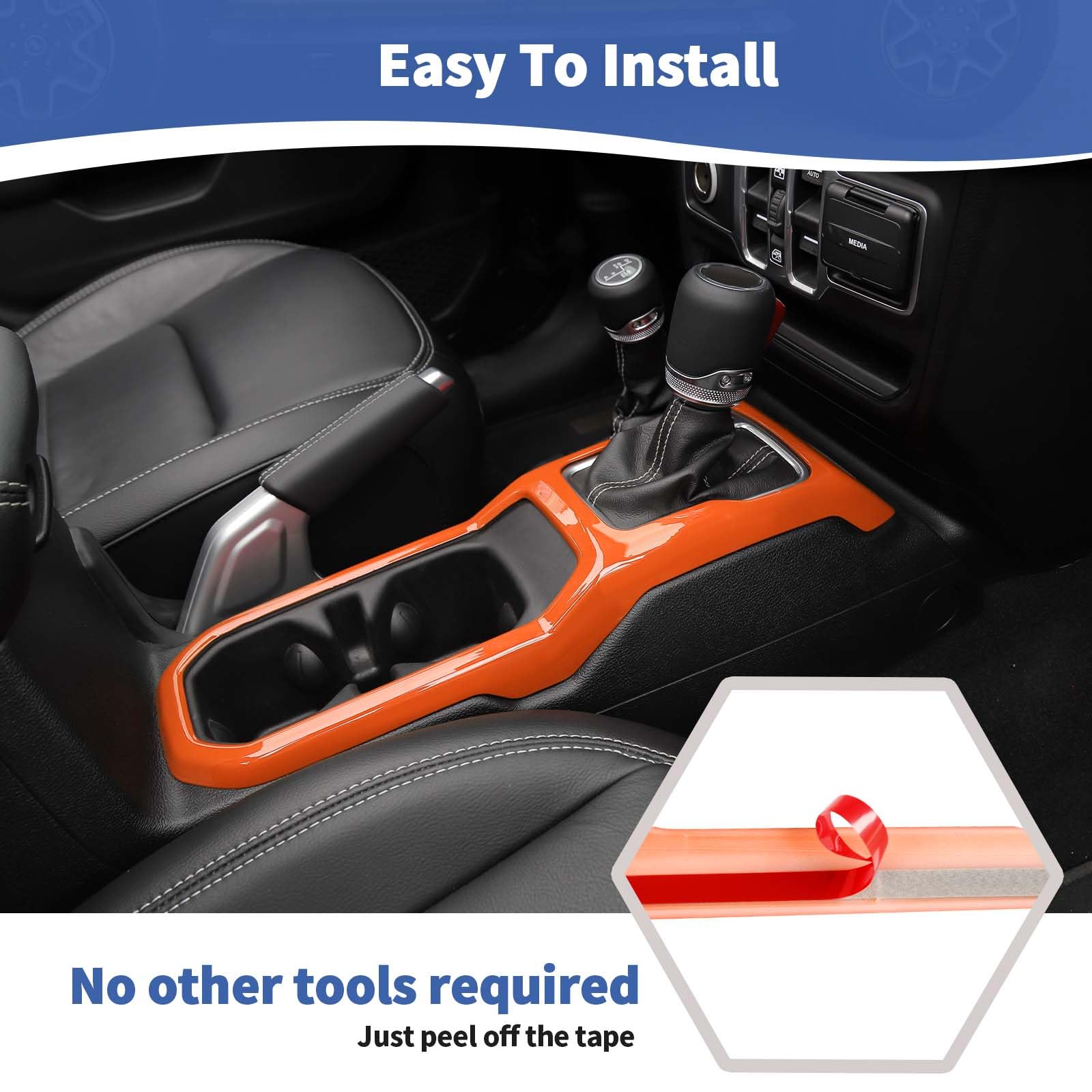 Orange RT-TCZ Dash Trim Cover & Gear Shift Panel Frame for Jeep Wrangler JL/JLU/Gladiator JT (2018-2023) - 3pc Interior Accessories - Upgrade Your Ride's Style & Protection