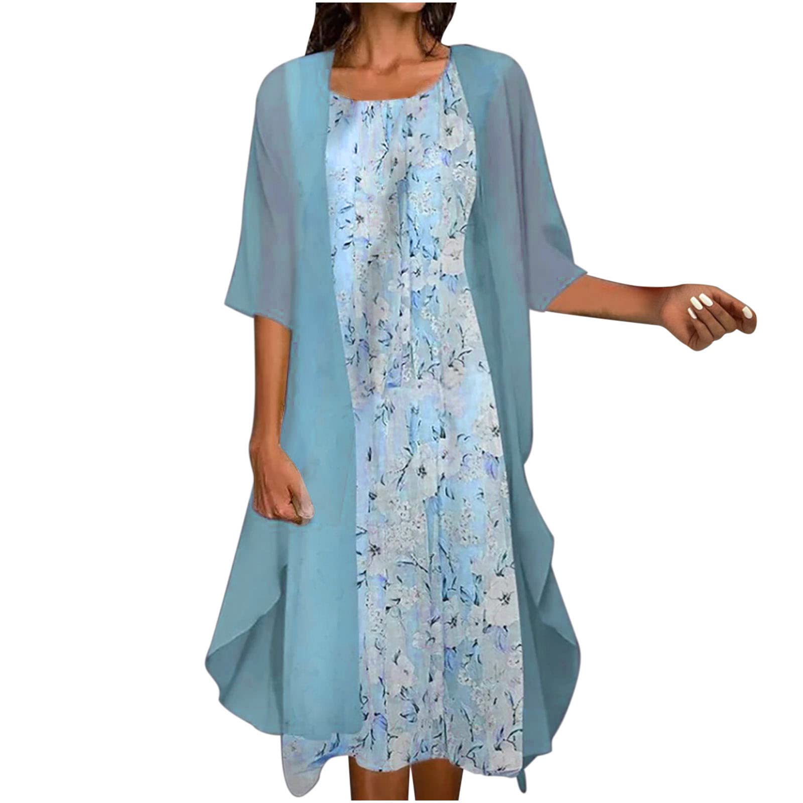 HGps8w Women's Plus Size Floral Midi Dress & Chiffon Cardigan 2-Piece Set - Summer Sleeveless Outfit for Wedding Guest, Party, Date Night & Special Occasions