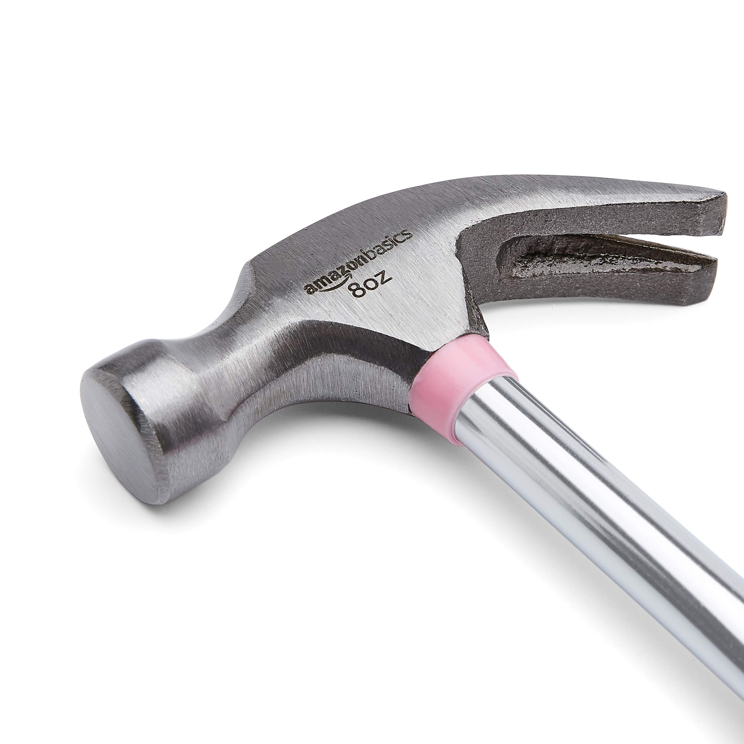 Amazon Basics 8 oz Pink Hammer - Lightweight Claw Hammer for Home DIY Projects, Woodworking, and Small Repairs - Perfect for Hanging Pictures, Assembling Furniture, and Crafting