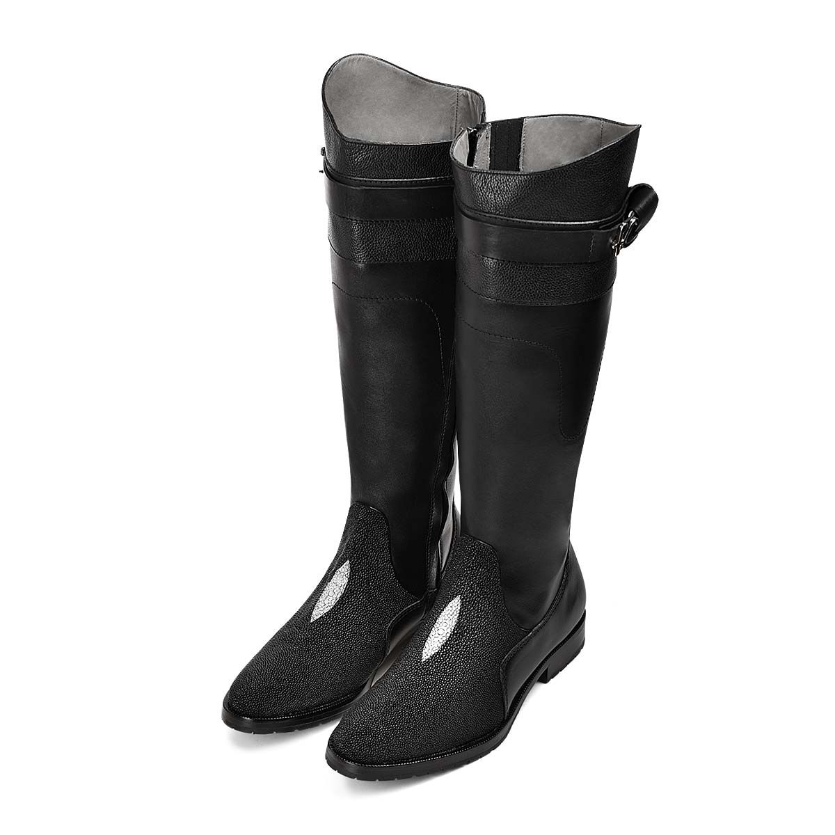 Franco Cuadra Women's Black Casual Stingray Leather Riding Boots – Stylish & Comfortable for Everyday Wear, Horseback Riding & Outdoor Activities