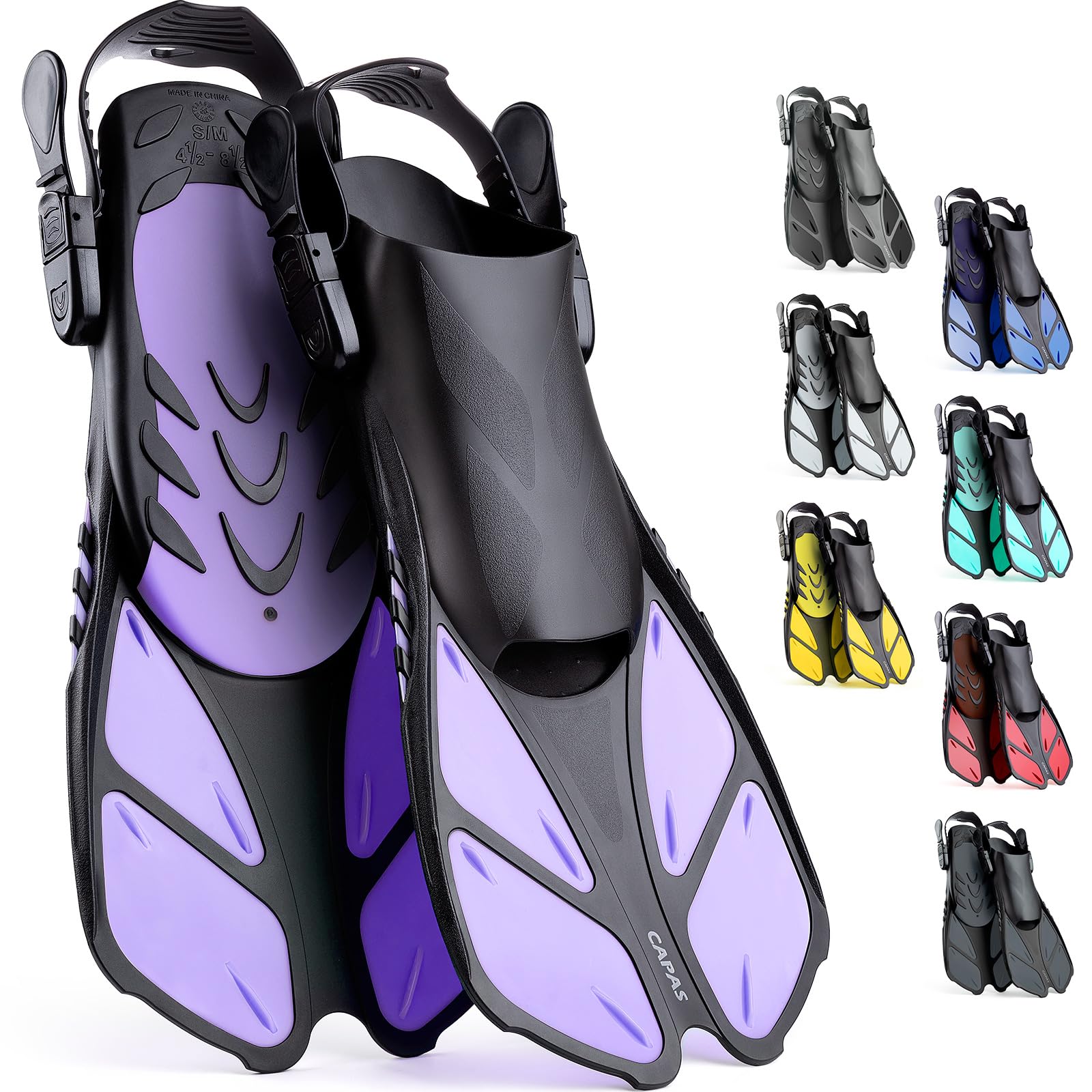**CAPAS Snorkel Fins - Adjustable Travel Size Swim Fins for Adults, Men, Women & Kids - Open Heel Swimming Flippers for Snorkeling, Diving & Beach Fun**    *(Perfect for Tropical Vacations, Pool Parties & Underwater Adventures!)*