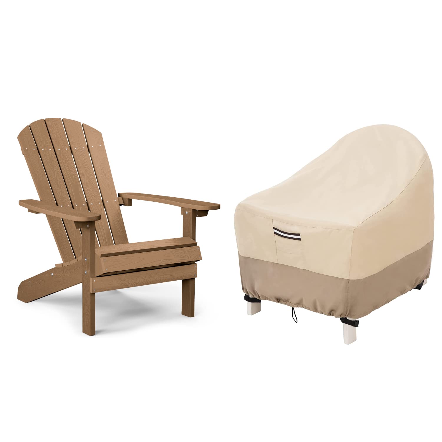 Premium Teak Adirondack Chair with Weather-Resistant Cover - Outdoor Patio Furniture for Garden, Deck, Poolside & Backyard Relaxation
