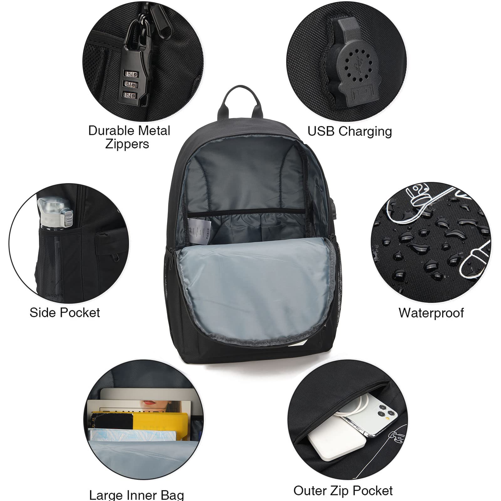 Kids Skateboard Anime Luminous Backpack with USB Charging Port & Anti-Theft Lock - Waterproof School Backpack for Teen Boys & Girls, Includes Lunch Bag & Pencil Case - Perfect for School, College, Travel & Outdoor Activities