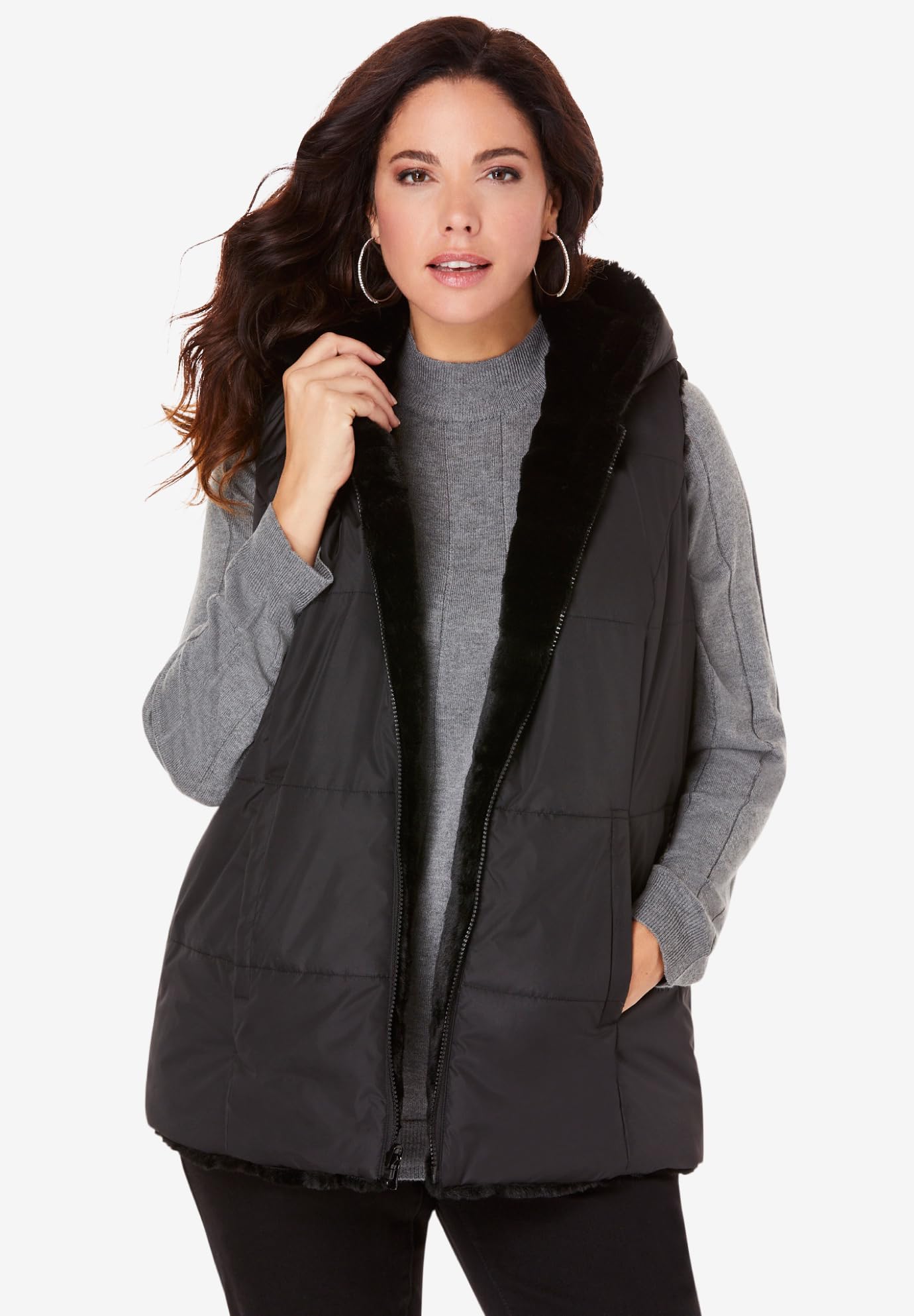 Roaman's Women's Plus Size Reversible Faux Fur Vest - Warm Winter Fashion for Curvy Women | Perfect for Outdoor Activities & Casual Wear