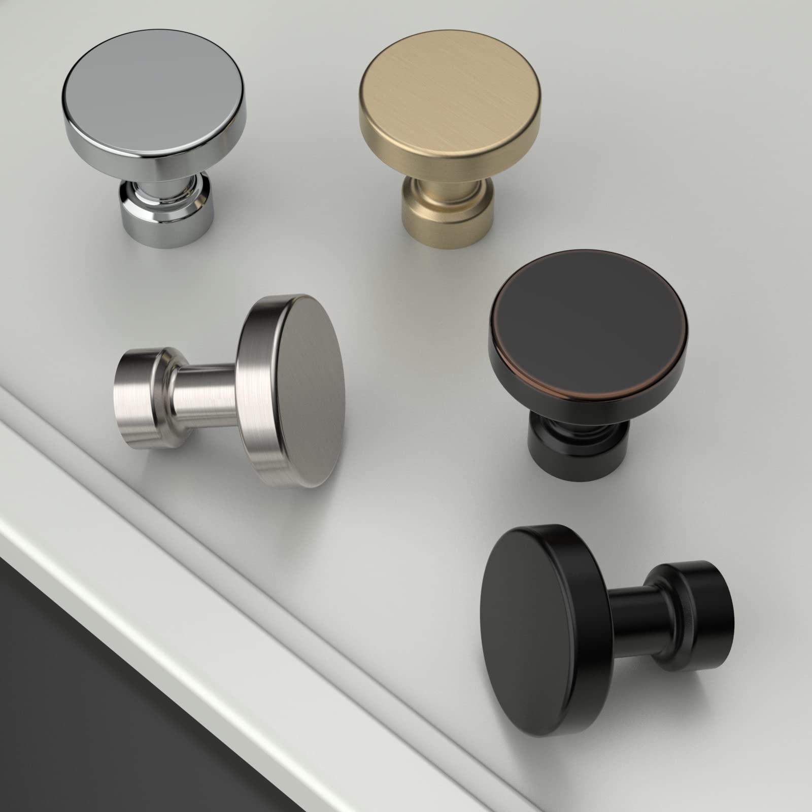 Amerdeco 10 Pack Chrome Cabinet Knobs - Round Drawer Pulls for Kitchen & Bathroom
