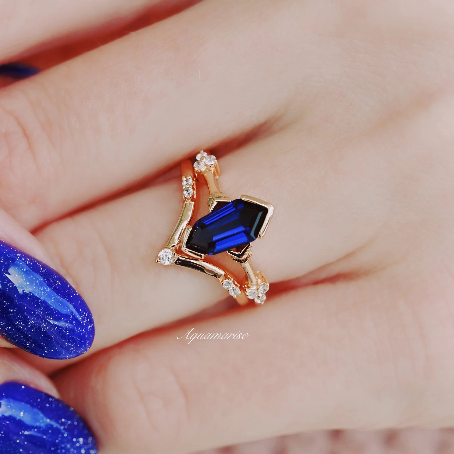 Blue Sapphire Couples Ring - Sterling Silver Matching Wedding Bands for Him & Her - Romantic Anniversary Gift for Couples - Perfect for Engagements, Weddings & Special Occasions