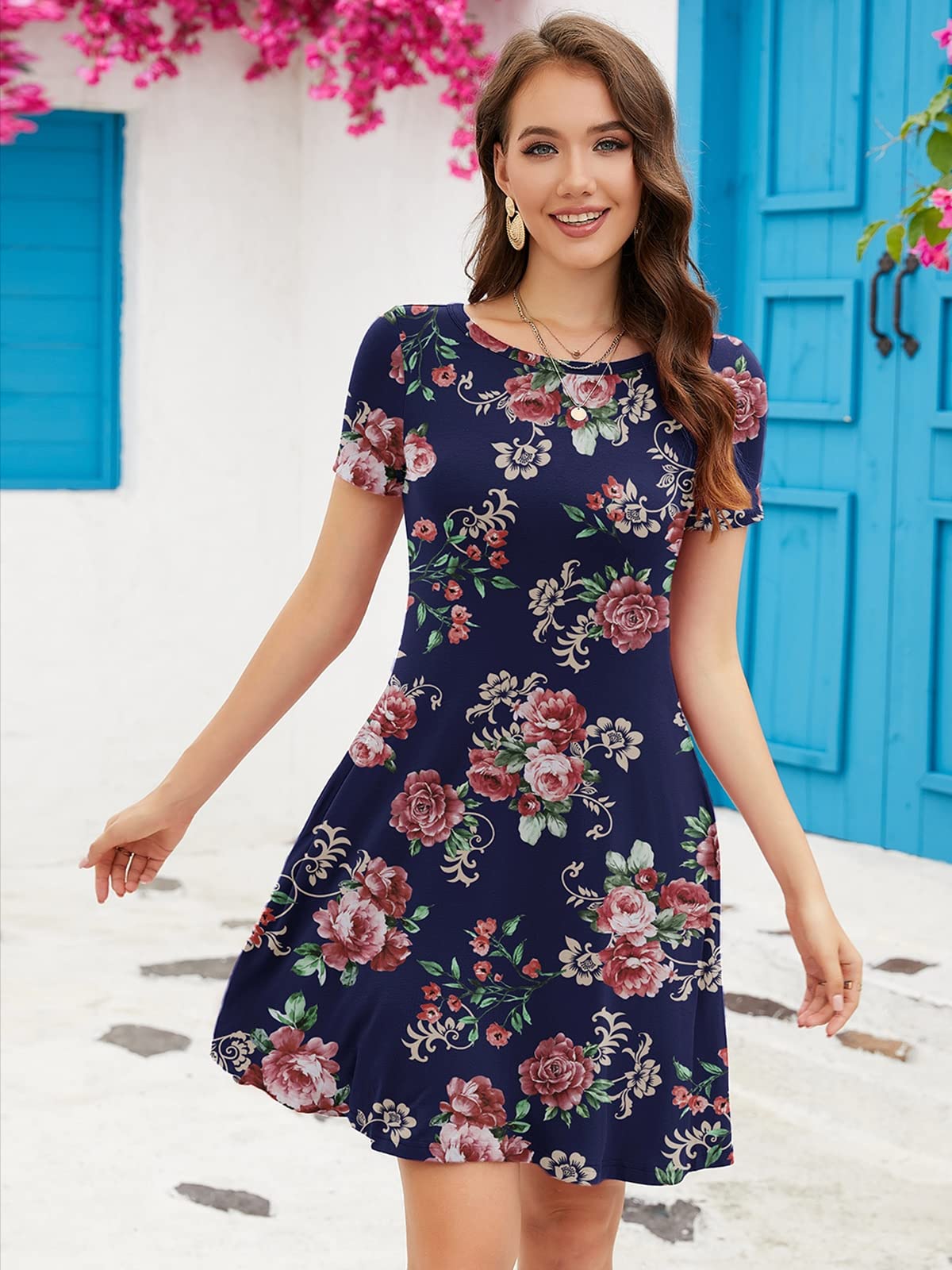 KORSIS Women's Casual Summer T-Shirt Dress - Flowy Swing Beach Sundress with Pockets | Perfect for Vacation, Travel & Outdoor Activities
