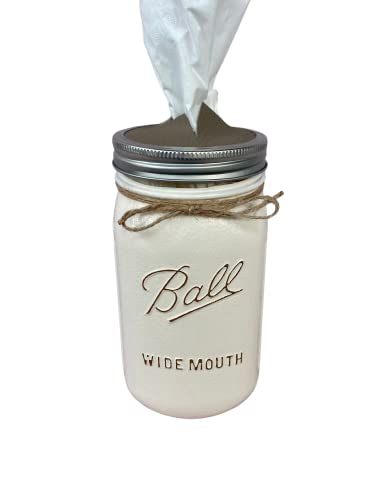 Antique White Mason Jar Tissue Holder - Handmade Farmhouse Bathroom Decor with Ball Mason Tissue Dispenser - Perfect for Rustic, Vintage & Country Style Homes