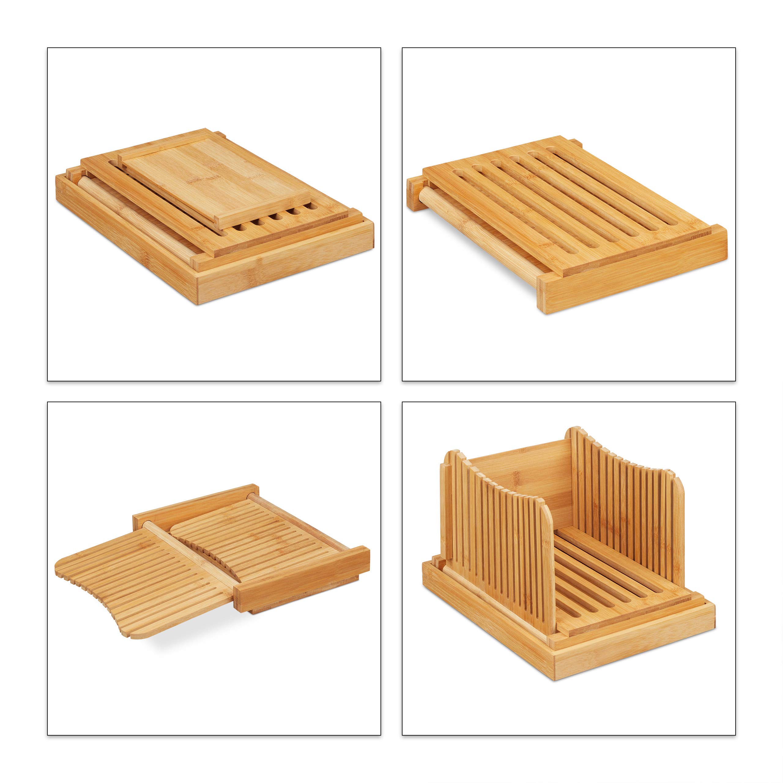 Relaxdays 10027486 Adjustable Bamboo Bread Slicer with Crumb Catcher - Perfect for Toast, Cake & Loaf Cutting - Natural Wood Cutting Board for Kitchen & Baking Enthusiasts