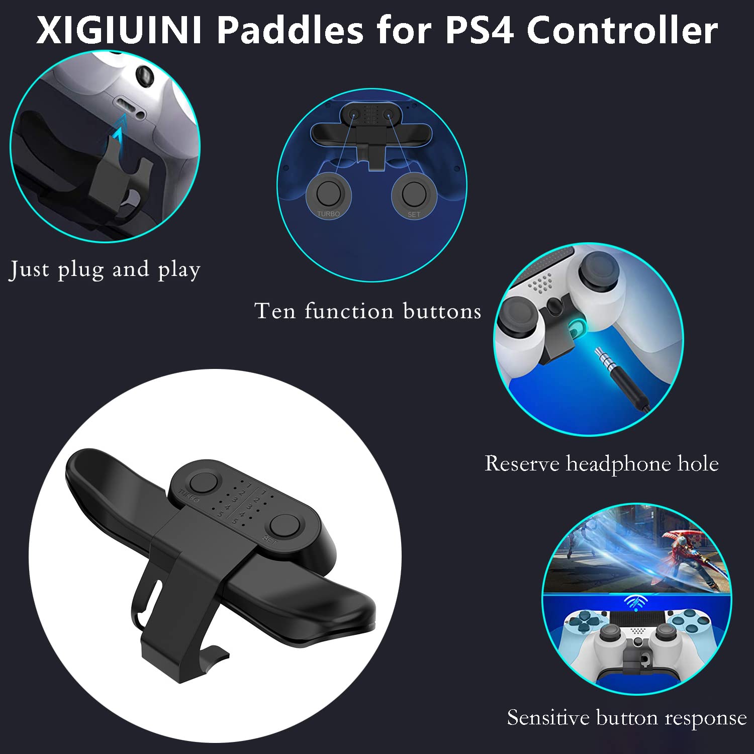 XIGIUINI PS4 Controller Paddles with Turbo & Memory Function - Back Button Attachment for PS4, Plug & Play Gaming Accessories - Perfect for FPS, Racing & Competitive Gaming