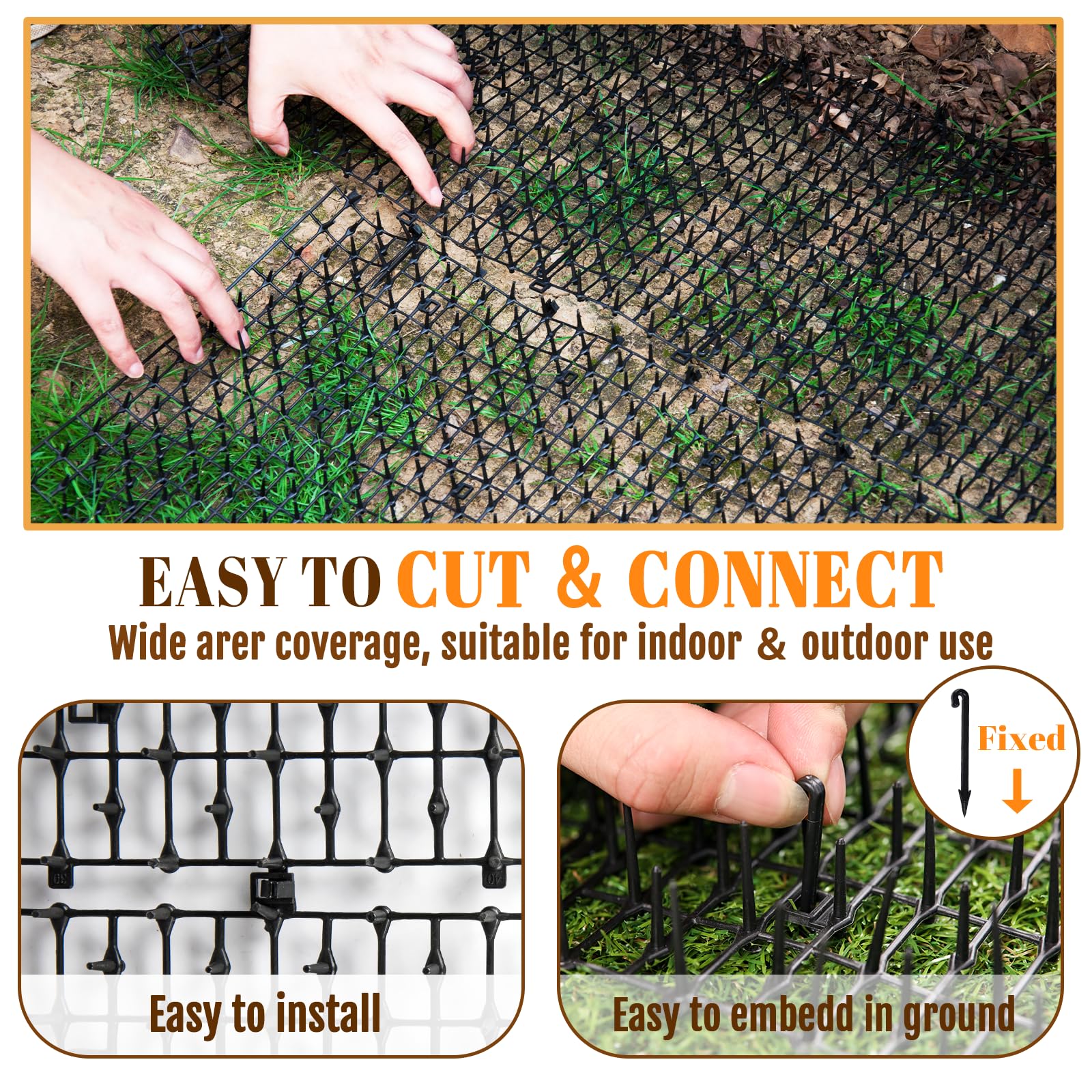 10ft Cat Scat Mat with Spikes for Outdoor Use - Durable Dog Repellent Mat with 8 Garden Staples - Perfect for Gardens, Lawns, and Patios to Keep Pets Away