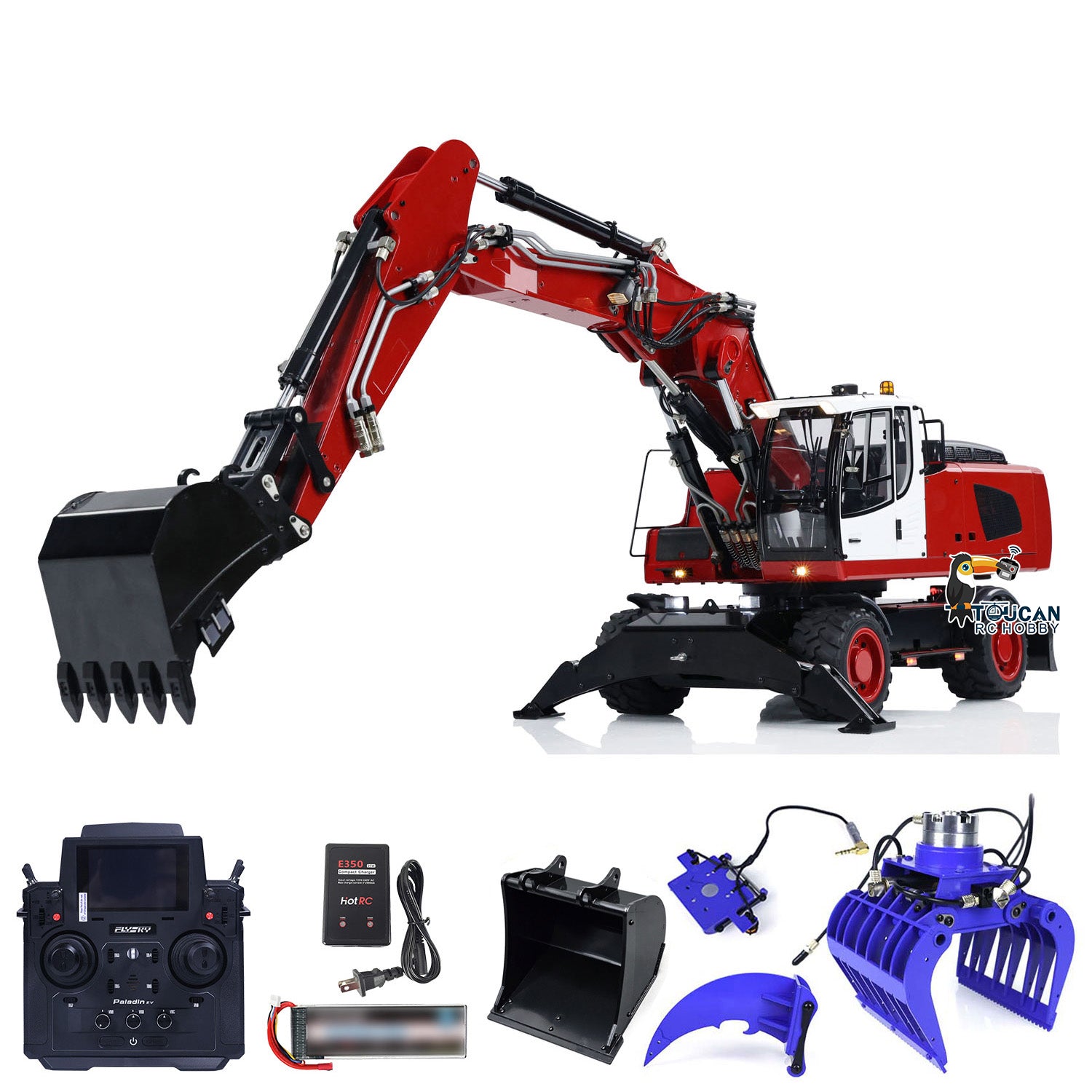 1/14 Scale Metal RC Hydraulic Excavator R946 PL18EV - Remote Control Wheeled Digger with Motor, Servo, ESC, LED Lights & Battery - Ready-to-Run Construction Toy for Kids & Adults - Perfect for Backyard Digging, Construction Play & RC Hobby Enthusiasts