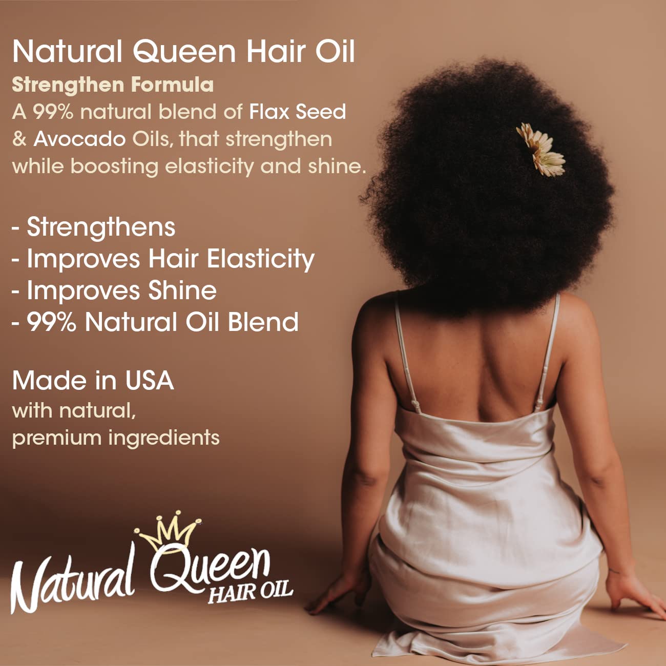 Natural Queen Strengthen Flax Seed & Avocado Hair Oil 7.1 oz - Organic Hair Growth Treatment for Damaged Hair | Deep Conditioning for Dry, Frizzy & Curly Hair | Perfect for Daily Nourishment & Styling