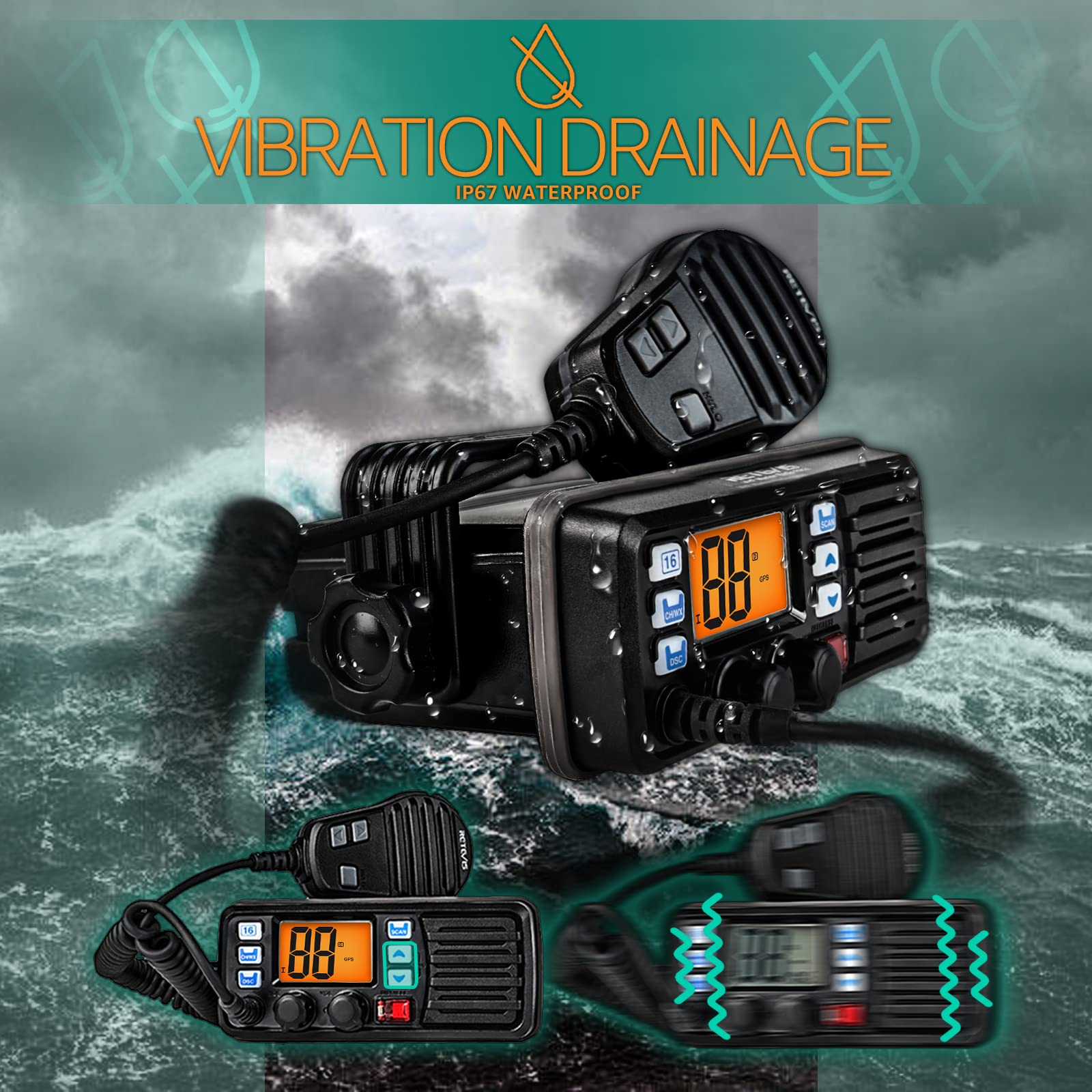 Retevis RM20 25W VHF Marine Radio Transceiver with GPS, IP67 Waterproof, Triple Watch & Loudspeaker - Fixed Marine Communication for Boats, Ships, and Watercraft (1 Pack) - Perfect for Offshore Navigation, Emergency Situations, and Marine Adventures