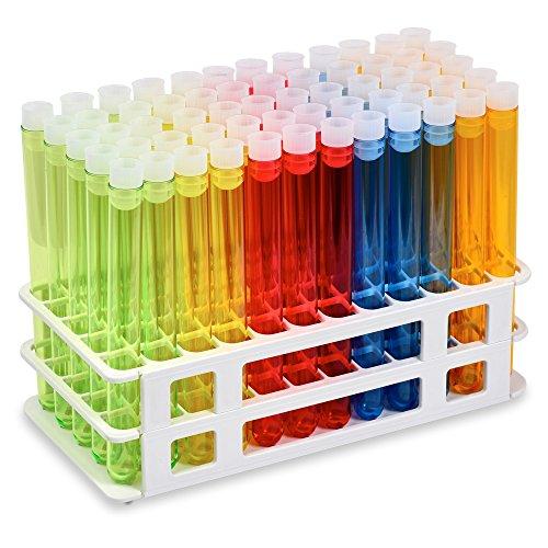 16x150mm Assorted Plastic PS Tubes with 16mm Natural Flange Caps - 60-Piece Lab Tube Set by Karter Scientific 402S2 for Laboratory Storage, Sample Organization & Scientific Experiments