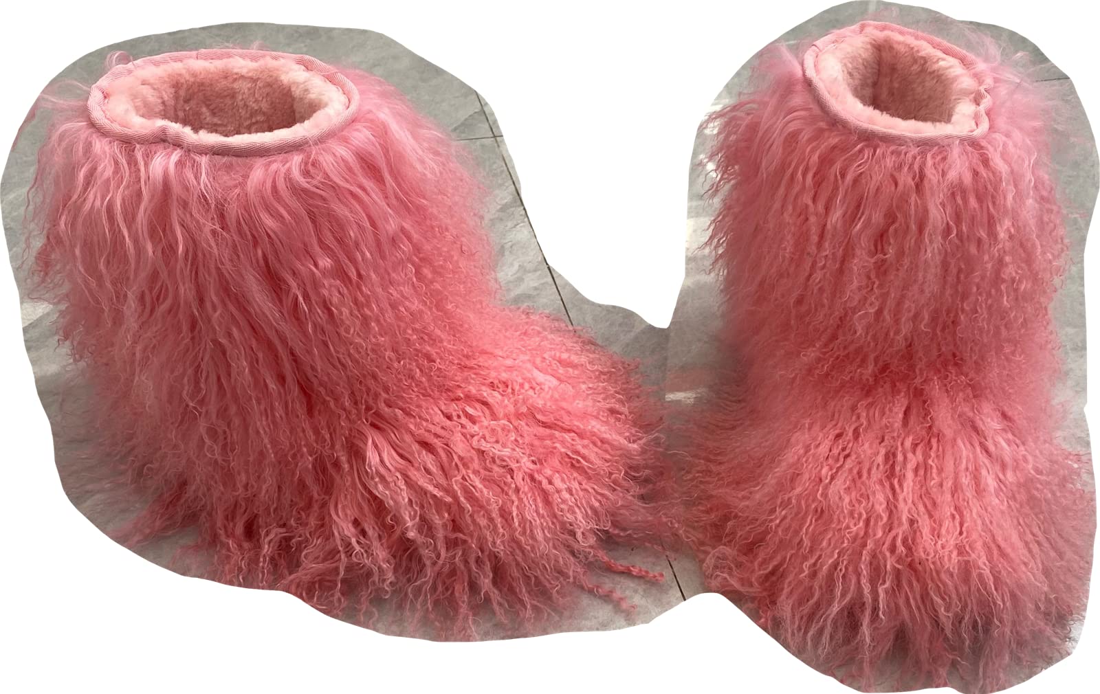 Women's Tibetan Fur Boots with Real Mongolian Sheepskin - Long Curly Hair Snow Boots for Winter, Ski & Outdoor Activities - Cozy Fluffy Shearling Lamb Skin Booties for Ladies & Girls - Perfect Christmas Gift (Size 10, Pink) - Ideal for Cold Weather, Snow Days & Fashionable Winter Outfits
