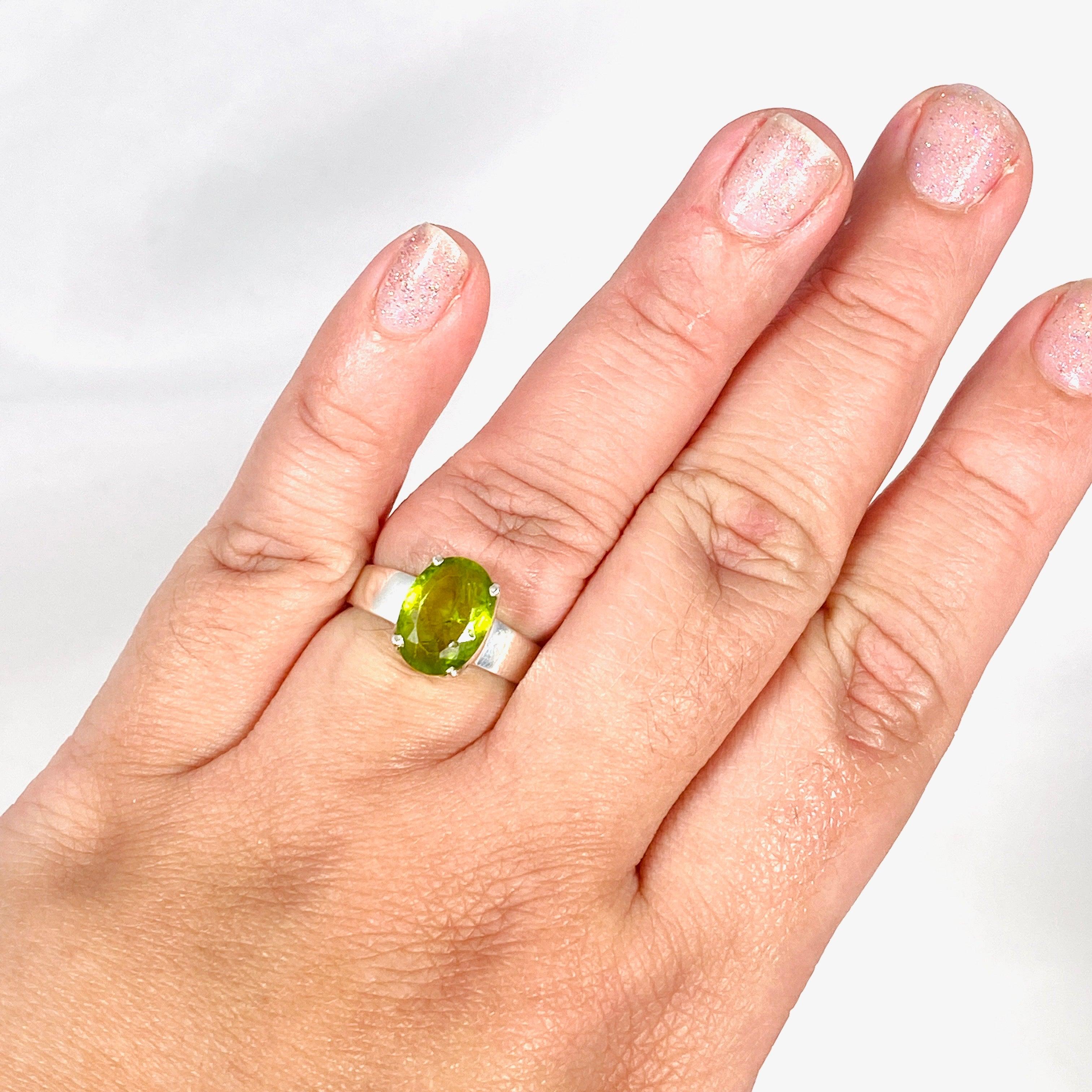 Peridot Oval Faceted Ring Size 10 - PRGJ292 | Dainty Green Gemstone Jewelry for Women, Perfect for Engagement, Wedding & Everyday Wear