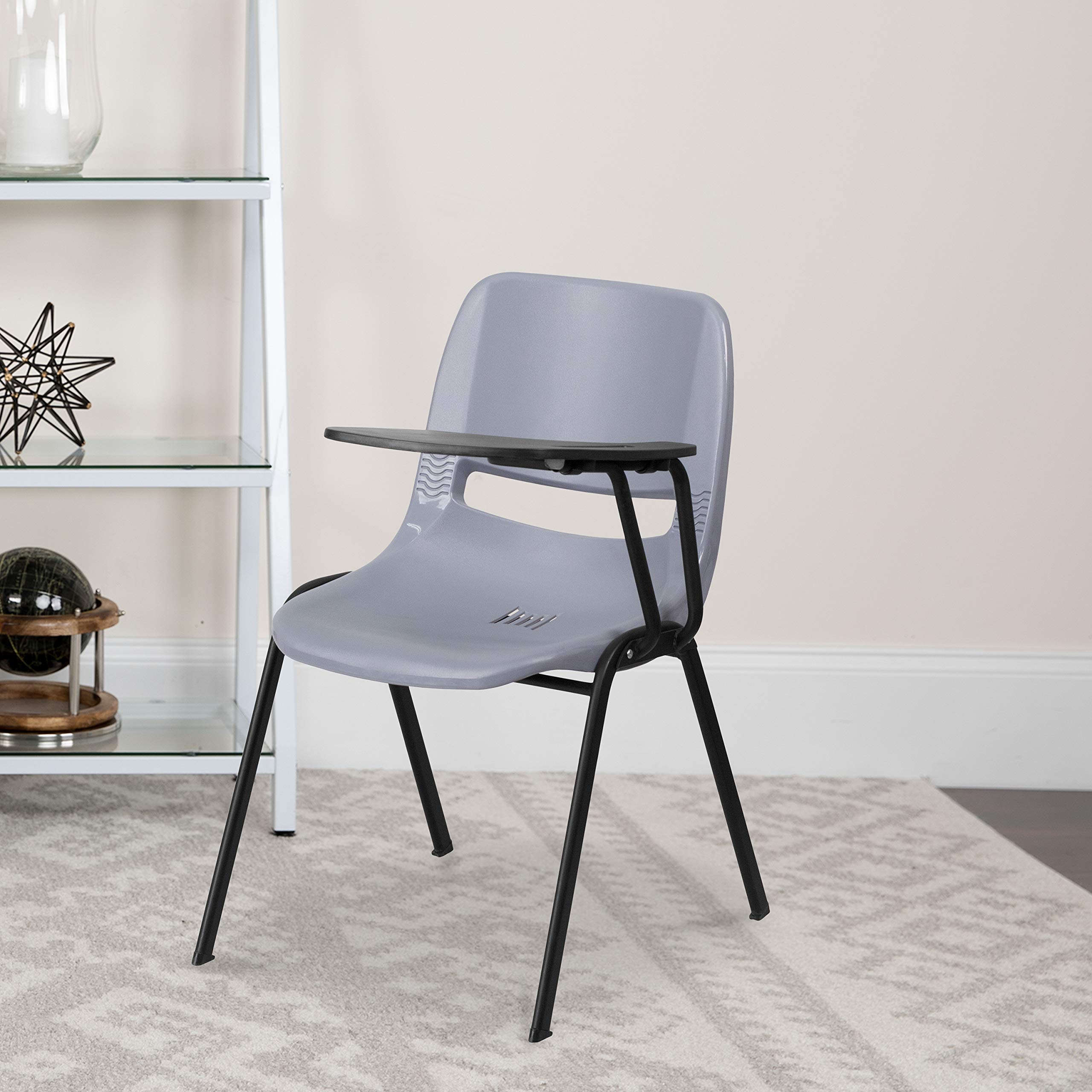 Ergonomic Gray Shell Chair with Left-Handed Flip-Up Tablet Arm - Perfect for Office, Study & Conference Room Use