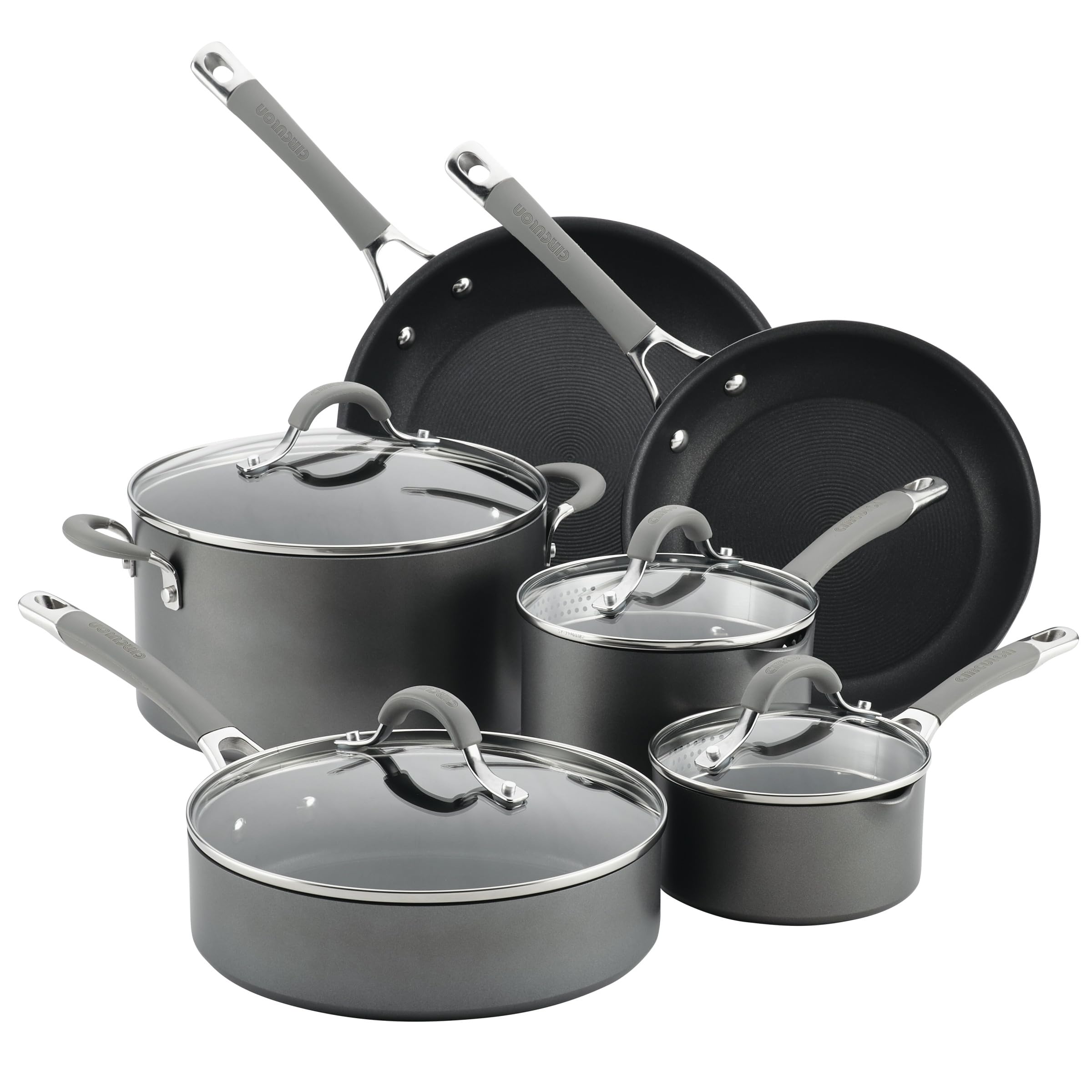 Circulon 84564 10-Piece Elementum Hard Anodized Nonstick Cookware Set - Gray Pots and Pans for Induction Cooking | Perfect for Frying, Sautéing & Everyday Meal Prep