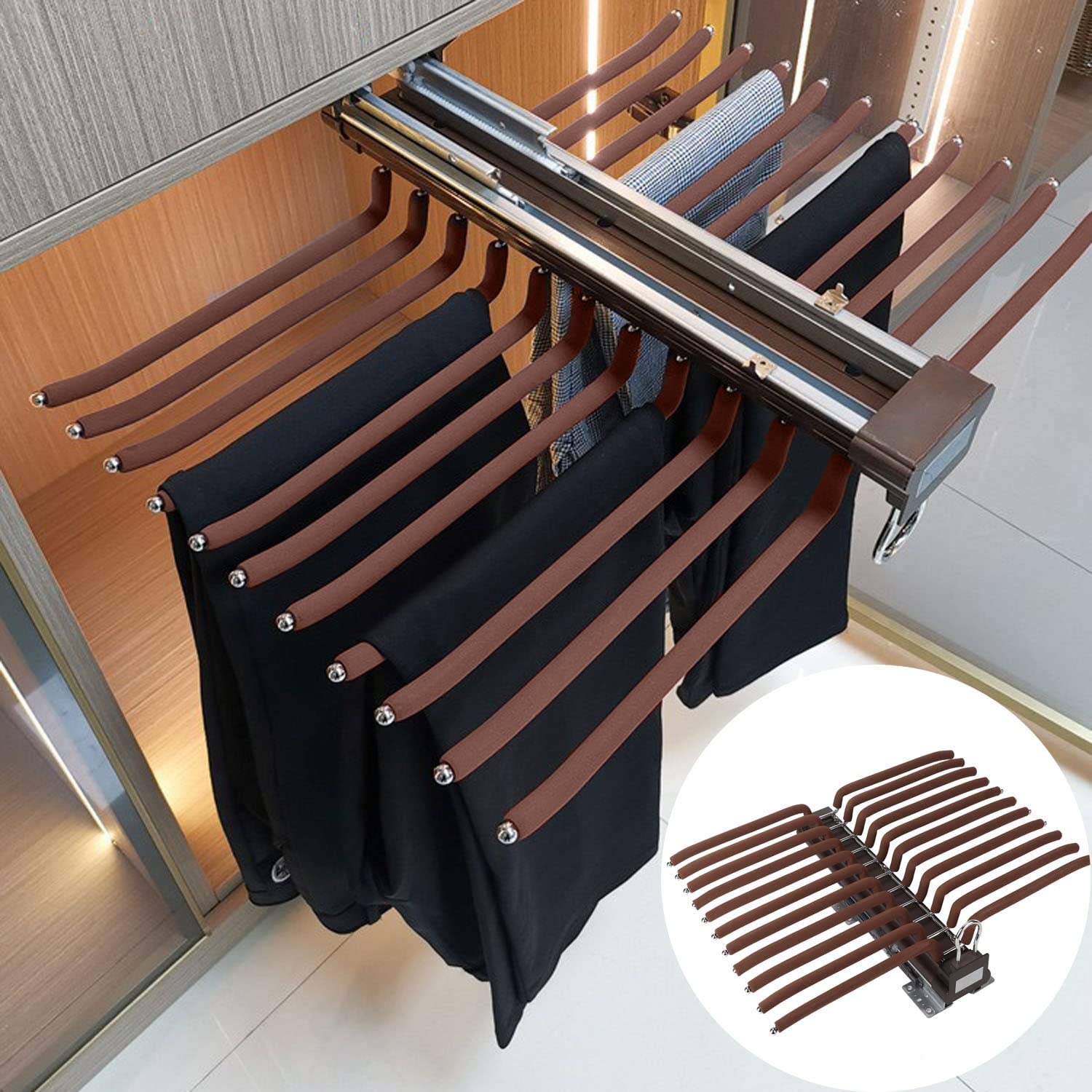 Nisorpa 22-Arm Steel Pull-Out Pants Rack - Heavy Duty Jeans & Trousers Hanger for Closet Organization, Max Load 55lbs (23.4x18x5.7in) - Perfect for Bedroom, Walk-In Closet & Laundry Room Storage