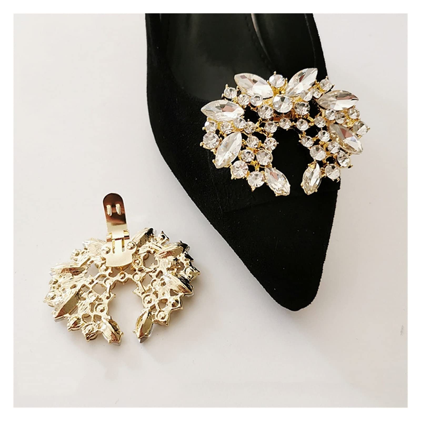 2-Piece Rhinestone Shoe Clips - Sparkling Detachable Shoe Buckle Charms for High Heels, Bags & Clothing Accessories (One Size, Color A) - Perfect for Weddings, Parties & Special Occasions