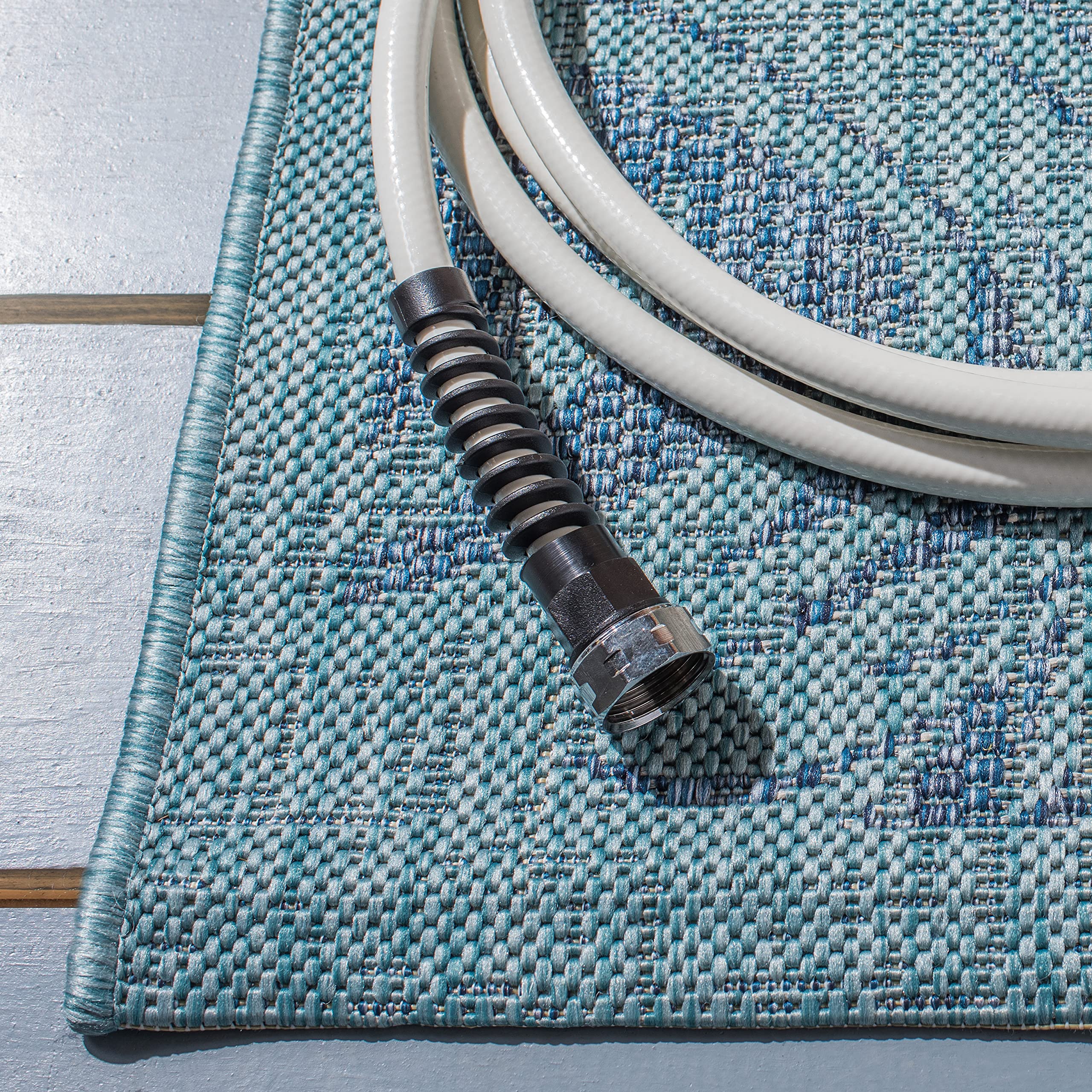 SAFAVIEH Courtyard Collection 8' x 10' Aqua Navy Indoor Outdoor Waterproof Area Rug - Easy to Clean, Perfect for Patio, Backyard, Mudroom & High-Traffic Areas