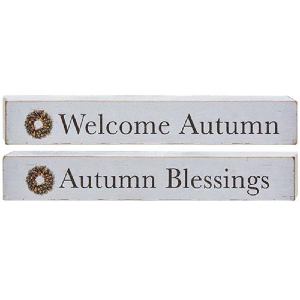 Autumn Blessings Wooden Block Set of 2 - Fall Home Decor for Thanksgiving, Seasonal Table Centerpiece & Rustic Farmhouse Wall Art