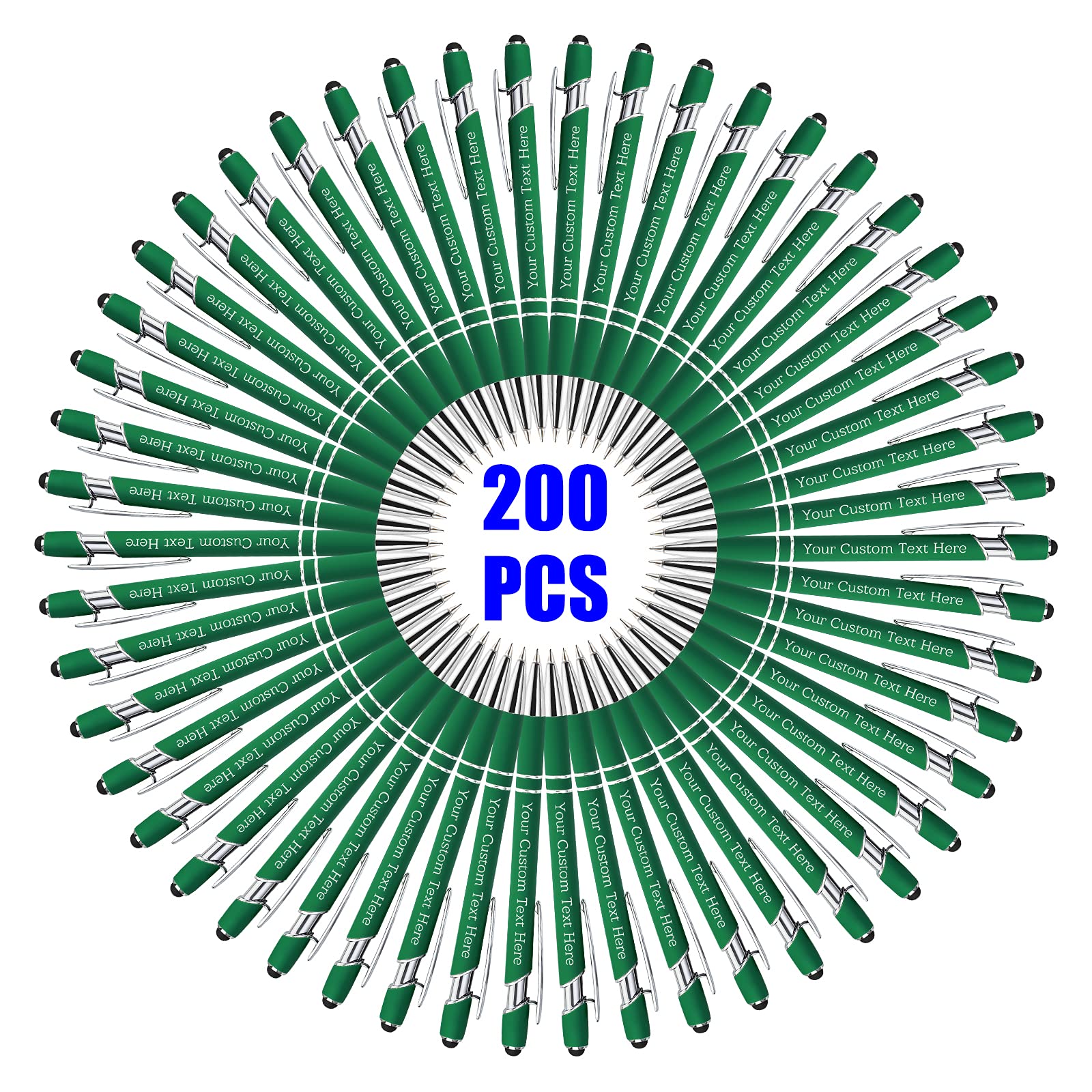 200 Pcs Personalized Custom Pens Bulk - Free Engraving with Name/Message - Customized Ballpoint Pens & Stylus for Business, Office, Graduation - Unique Gifts for Men & Women - Christmas, Birthday Gifts (Green) - Perfect for Corporate Events, Promotions & Special Occasions