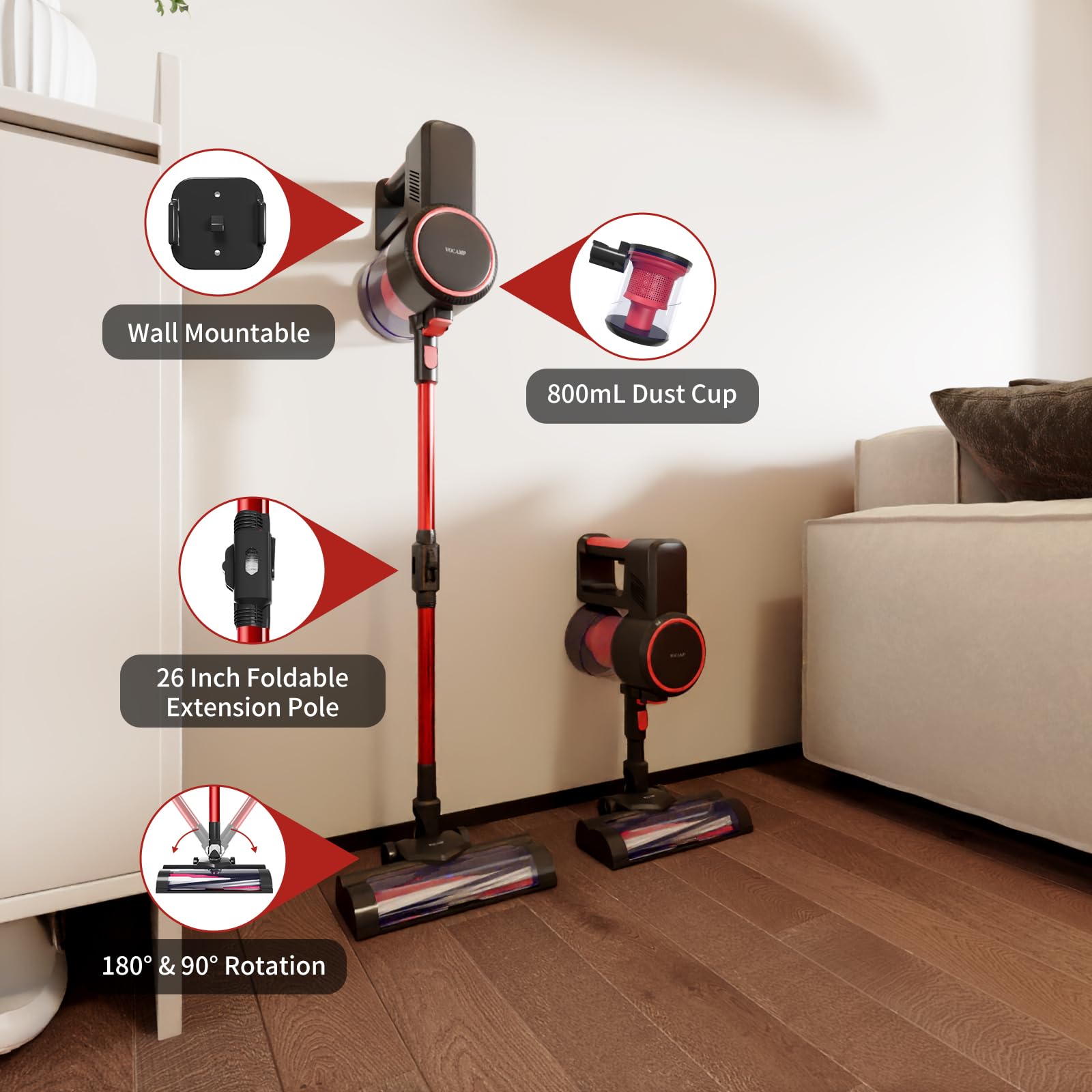 Powerful Cordless Stick Vacuum Cleaner with 2000mAh Battery - 40Min Runtime, 4-in-1 Lightweight Handheld Vacuum for Hardwood Floors, Carpets & Pet Hair - Perfect for Home Cleaning, Quick Pickup & Pet Owners