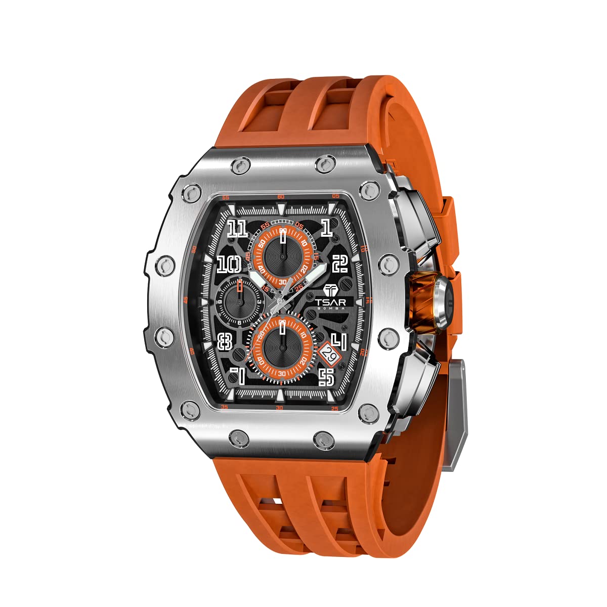 TSAR BOMBA Luxury Men's Tonneau Watch - 5ATM Waterproof Square Chronograph Analog Watch with Japanese Movement - Minimalist Business, Sport & Fashion Wristwatch - Perfect Gift for Him - Ideal for Office, Formal Events, Outdoor Activities & Daily Wear