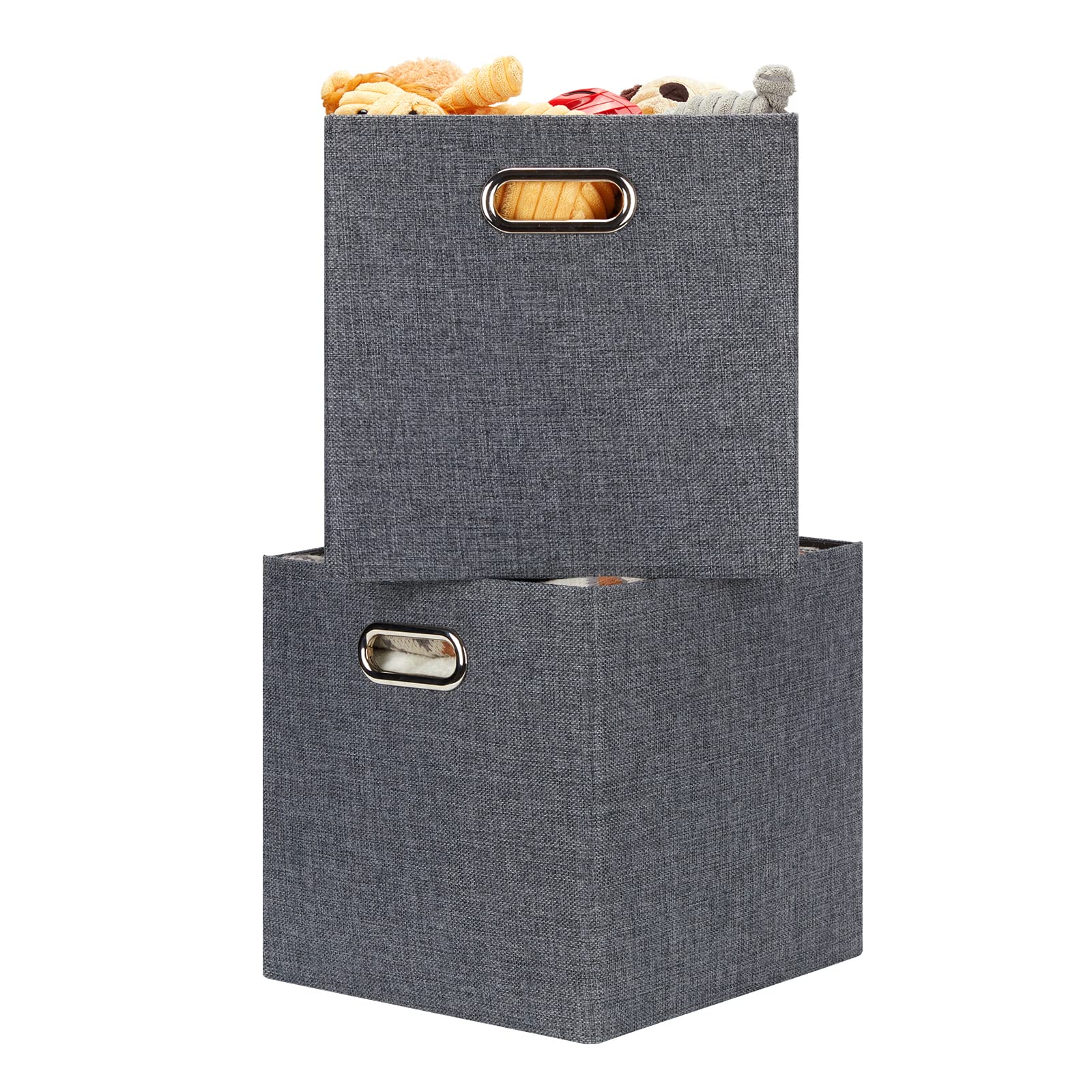 HNZIGE 11 Inch Fabric Cube Storage Bins - 2 Pack Foldable Closet Organizers with Handles for Shelves, Home, Clothes & Pantry Organization (Dark Grey) | Perfect for Bedroom, Nursery & Office Storage Solutions