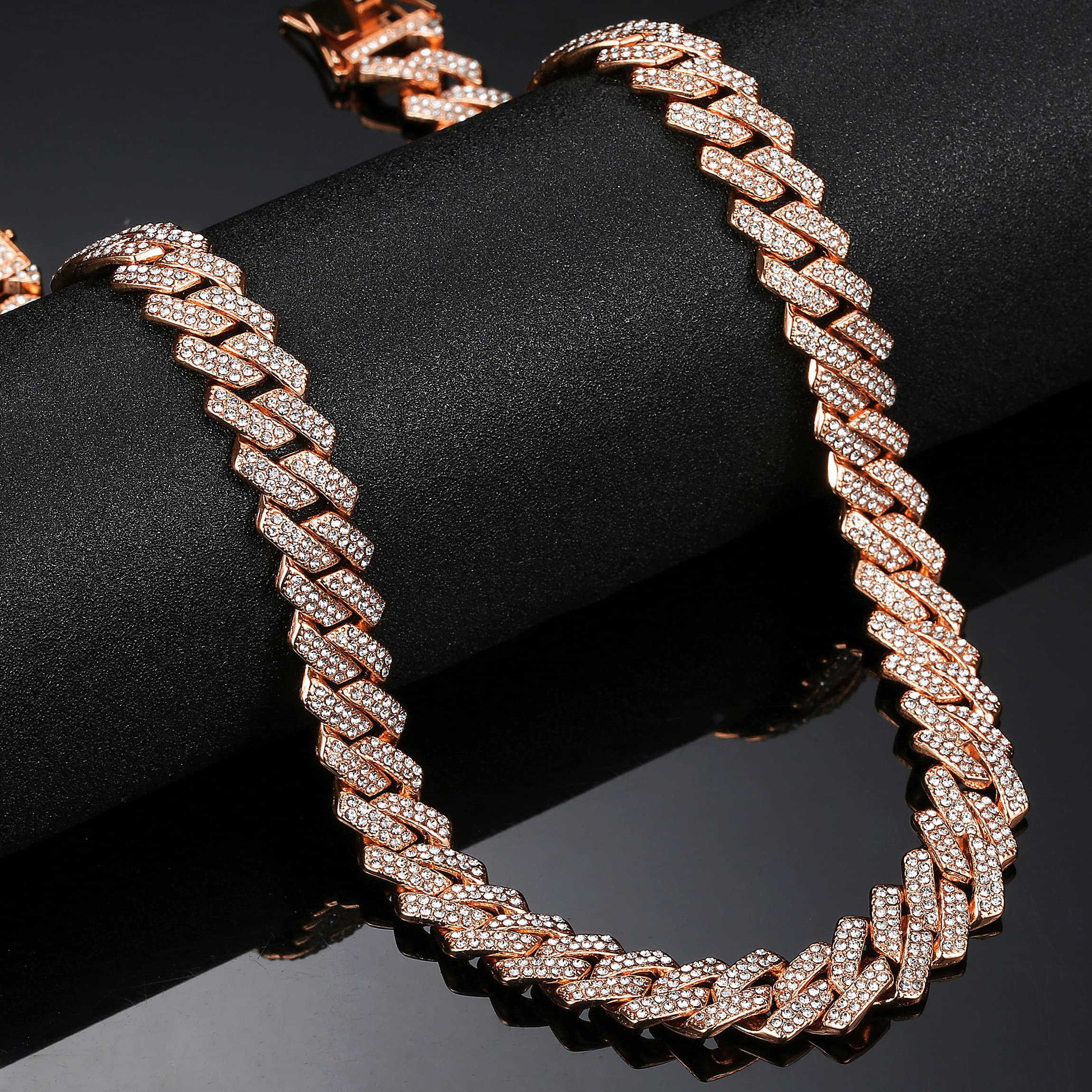 Saintda Cuban Link Chain for Men & Women - Iced Out Silver, Gold & Rose Gold Miami Cuban Necklace - Bling Diamond Hip Hop Jewelry with Gift Box - Perfect for Parties, Gifting & Streetwear Fashion