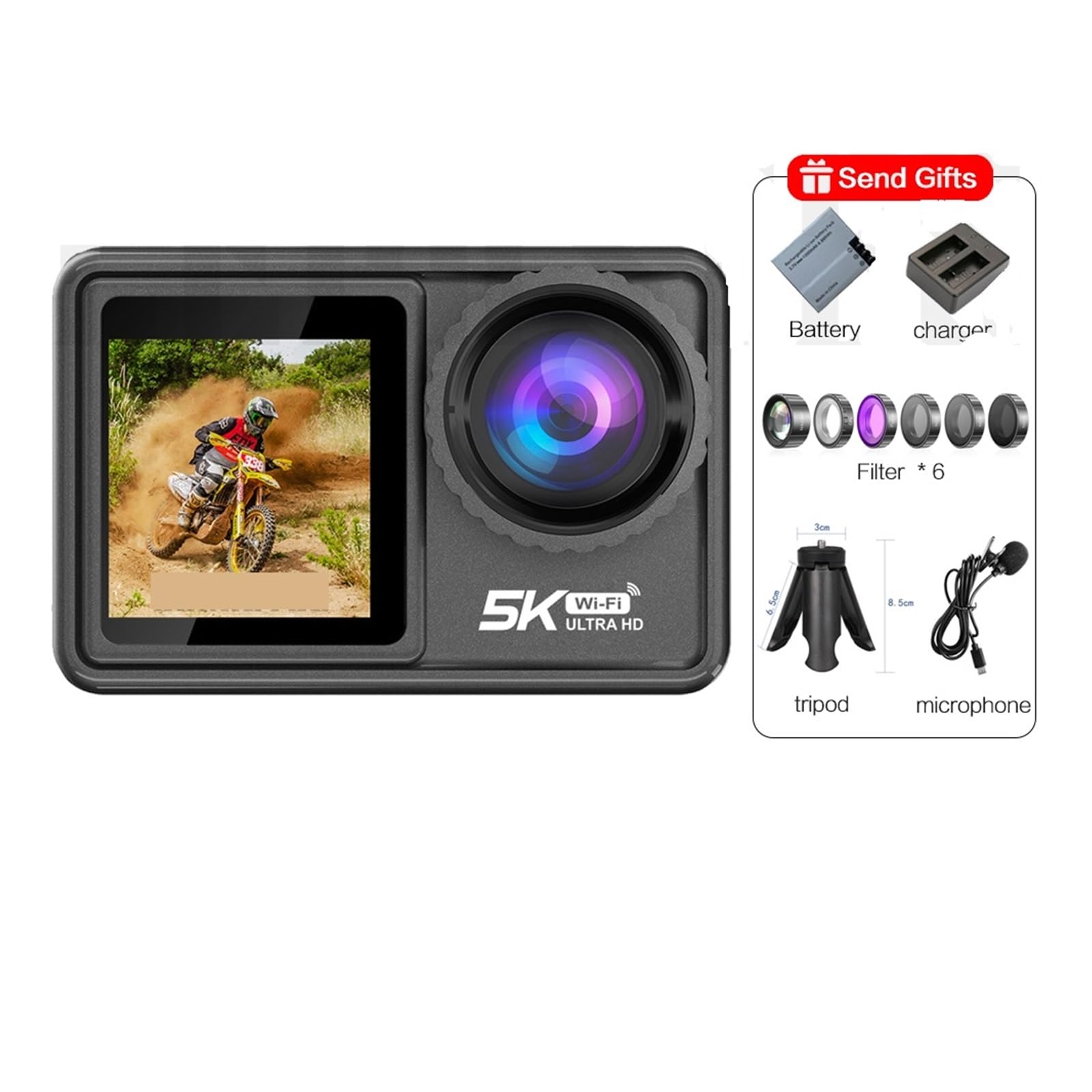 5K 4K 60FPS Action Camera with Interchangeable Lens | 48MP Zoom & Electronic Stabilizer | WiFi Vlogging Camera (32GB Included) - Perfect for Outdoor Adventures, Sports Recording & Travel Vlogs