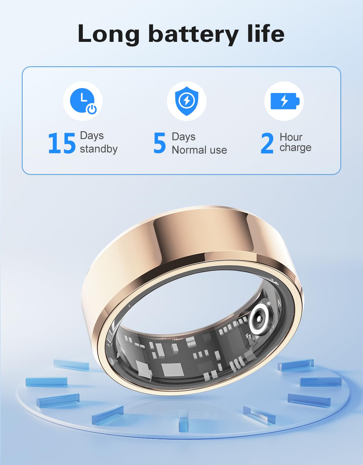 Smart Ring Fitness Tracker with Heart Rate Monitor, Blood Oxygen & Sleep Tracking - IP68 Waterproof Activity Tracker for Women & Men - Gold (2 Pack) - Perfect for Workouts, Running & Daily Health Monitoring