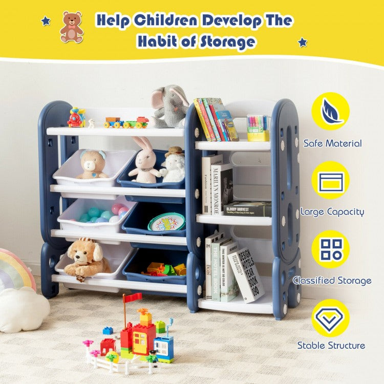 Blue Kids Toy Storage Organizer with Bins & Multi-Layer Shelf - Perfect for Bedroom, Playroom & Nursery Organization | Space-Saving Toy Storage Solution for Kids' Rooms
