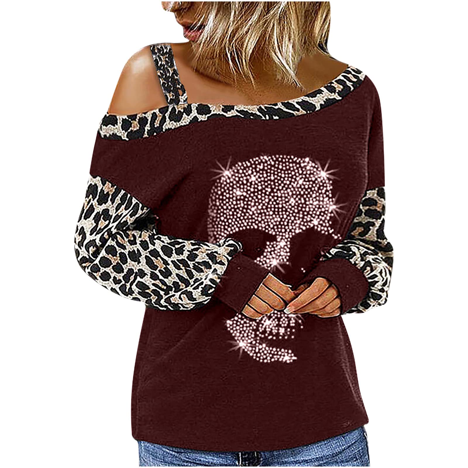 Sexy One Shoulder Tops for Women - Trendy Long Sleeve Halloween T-Shirts with Hot Leopard Print | Perfect for Costume Parties & Night Out