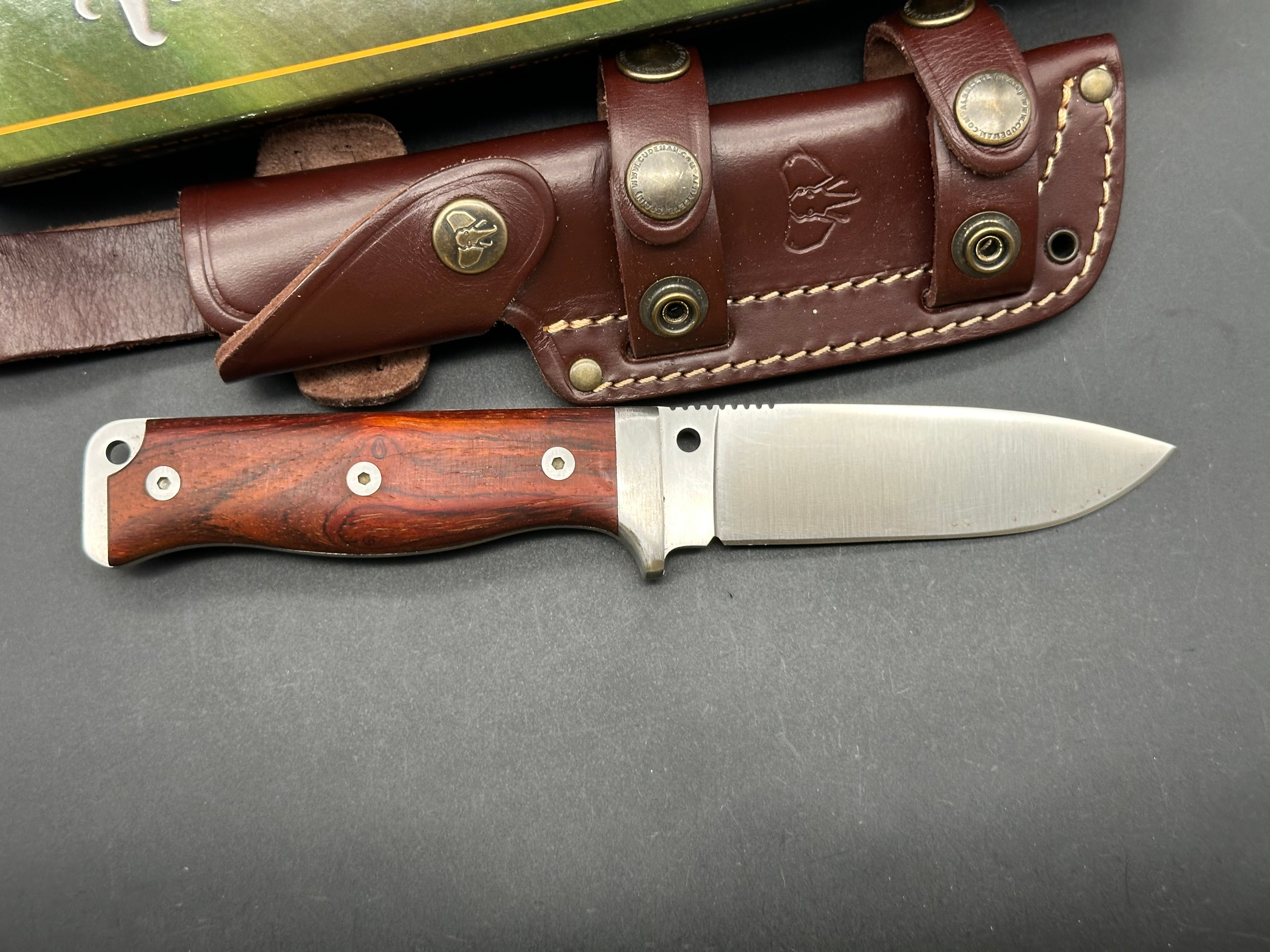 Cudeman 120K MT5 Survival Knife with Cocobolo Wood Handle - Drop Point Blade for Outdoor Camping, Hunting & Bushcraft