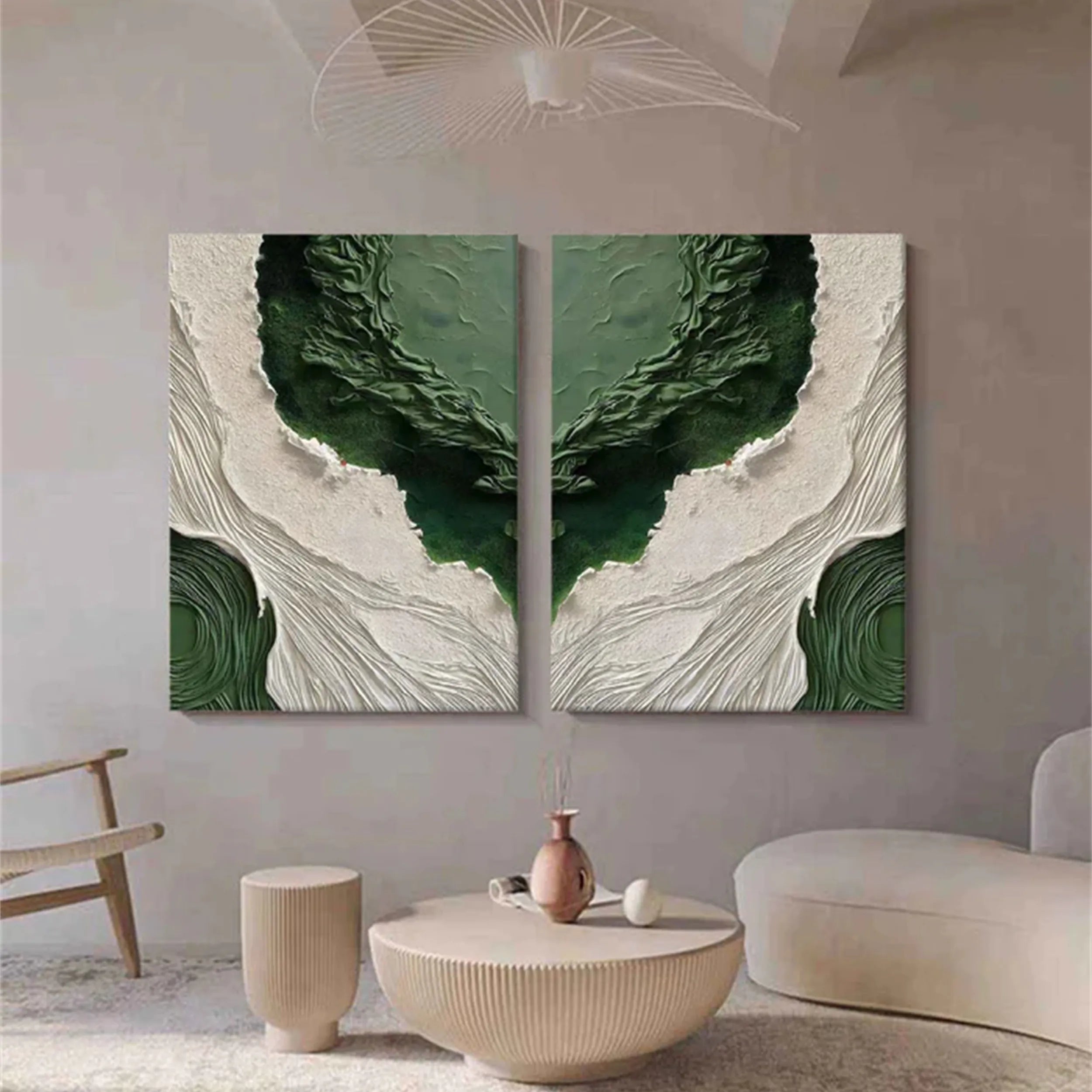 Abstract Blue & Green Wall Art Set of 2 Canvas Prints - Modern Home Decor for Living Room, Bedroom & Office #BG061