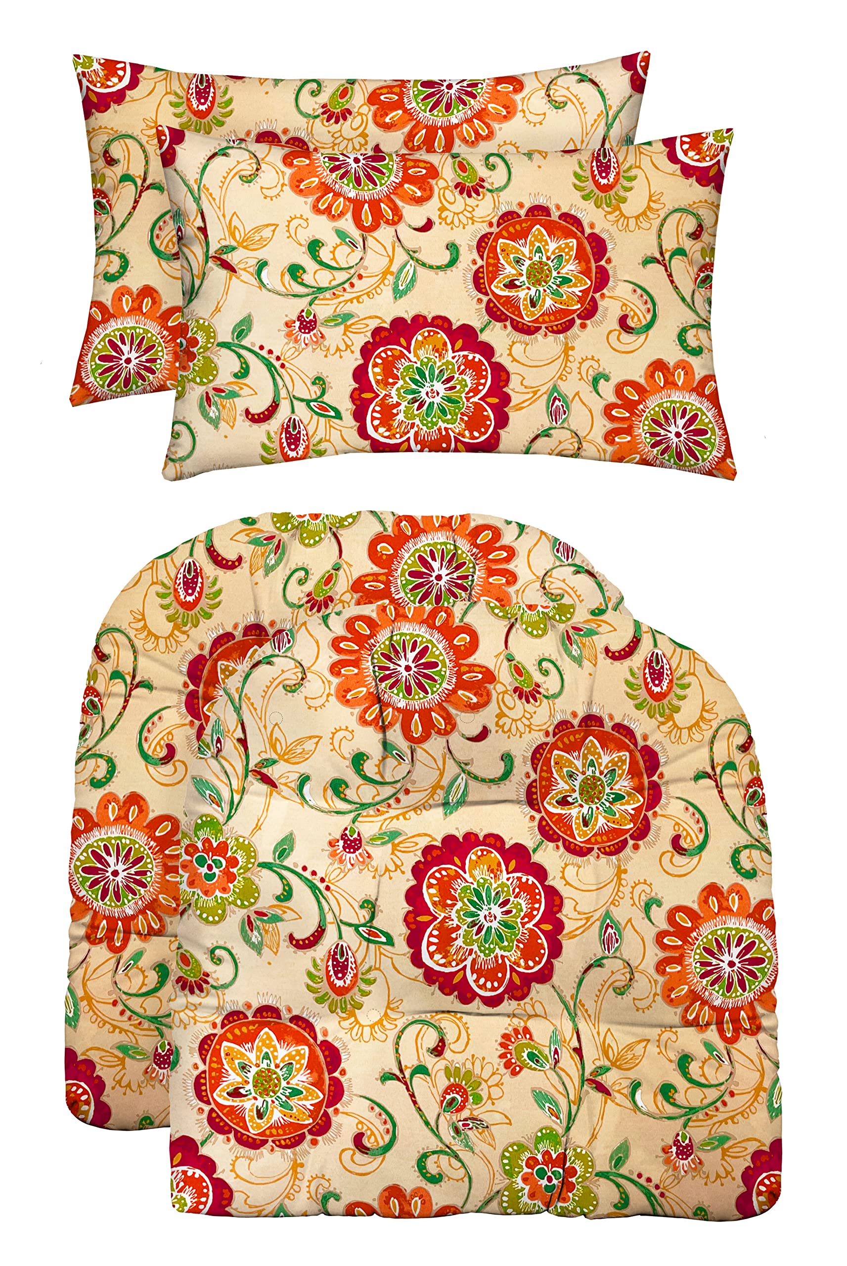 Tufted U-Shaped & Lumbar Pillow Set of 4 - 19x19 & 20x12 Inch Waterproof Spun Fabric Outdoor Cushions - Patio Furniture Support Pillows for Sofa, Chair & Bench - Fanfare Sonoma Cream Color