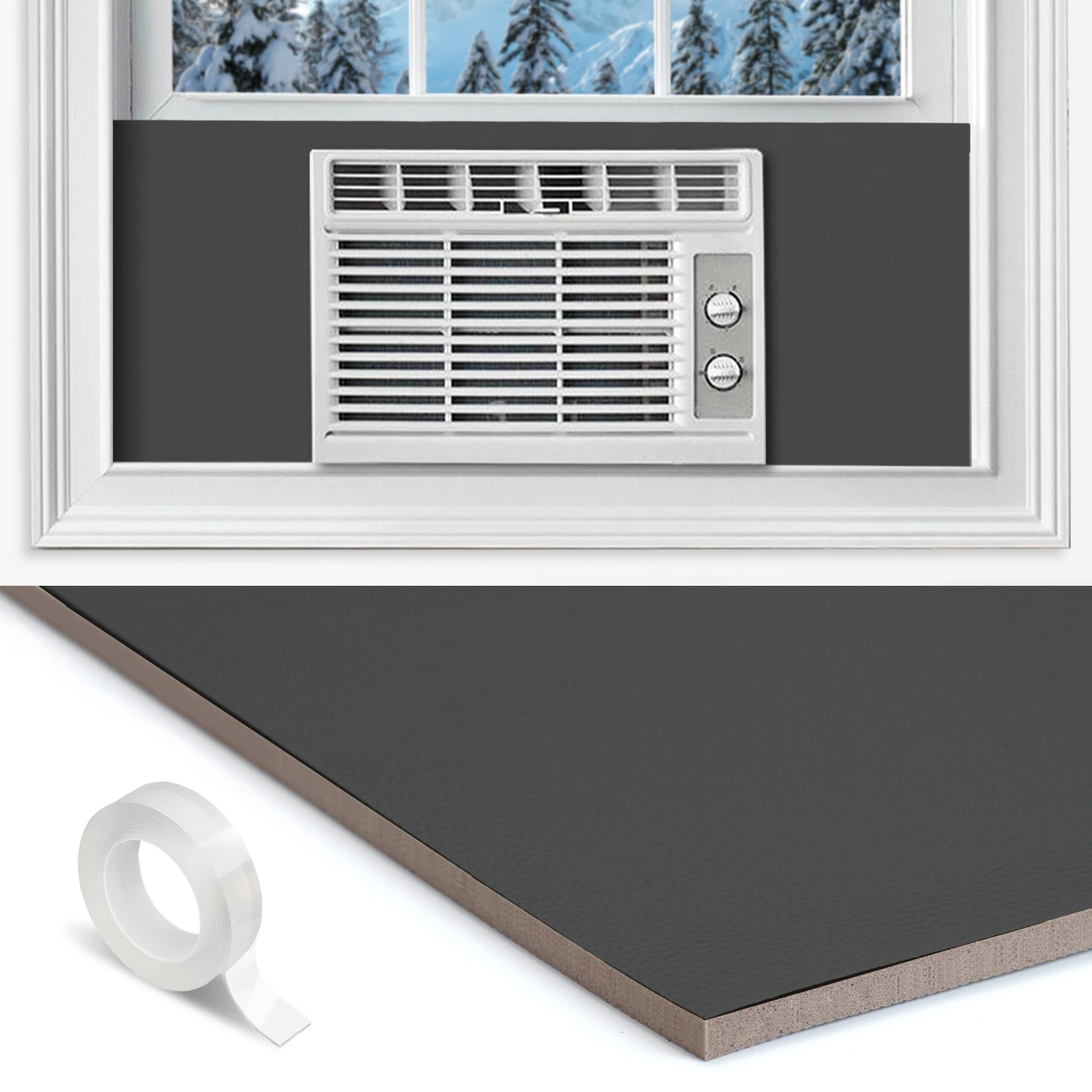 Window Air Conditioner Foam Insulation Panels - Black AC Side Panels for Indoor Window AC Units | Summer & Winter Heat/Draft Seal Cover | Energy Saving Home & Office Use